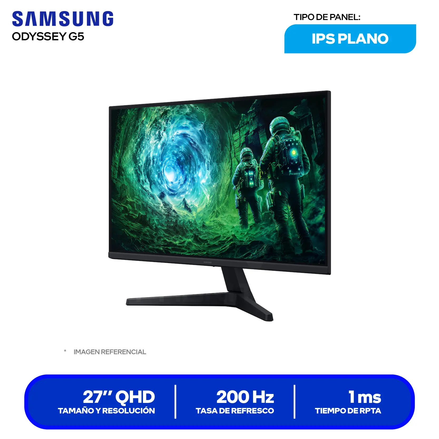 MONITOR SAMSUNG ODYSSEY G5 27" (LS27FG530ELXPE) | QHD 2560 X 1440 IPS | 200HZ | 1 MS | FREESYNC | PIVOT