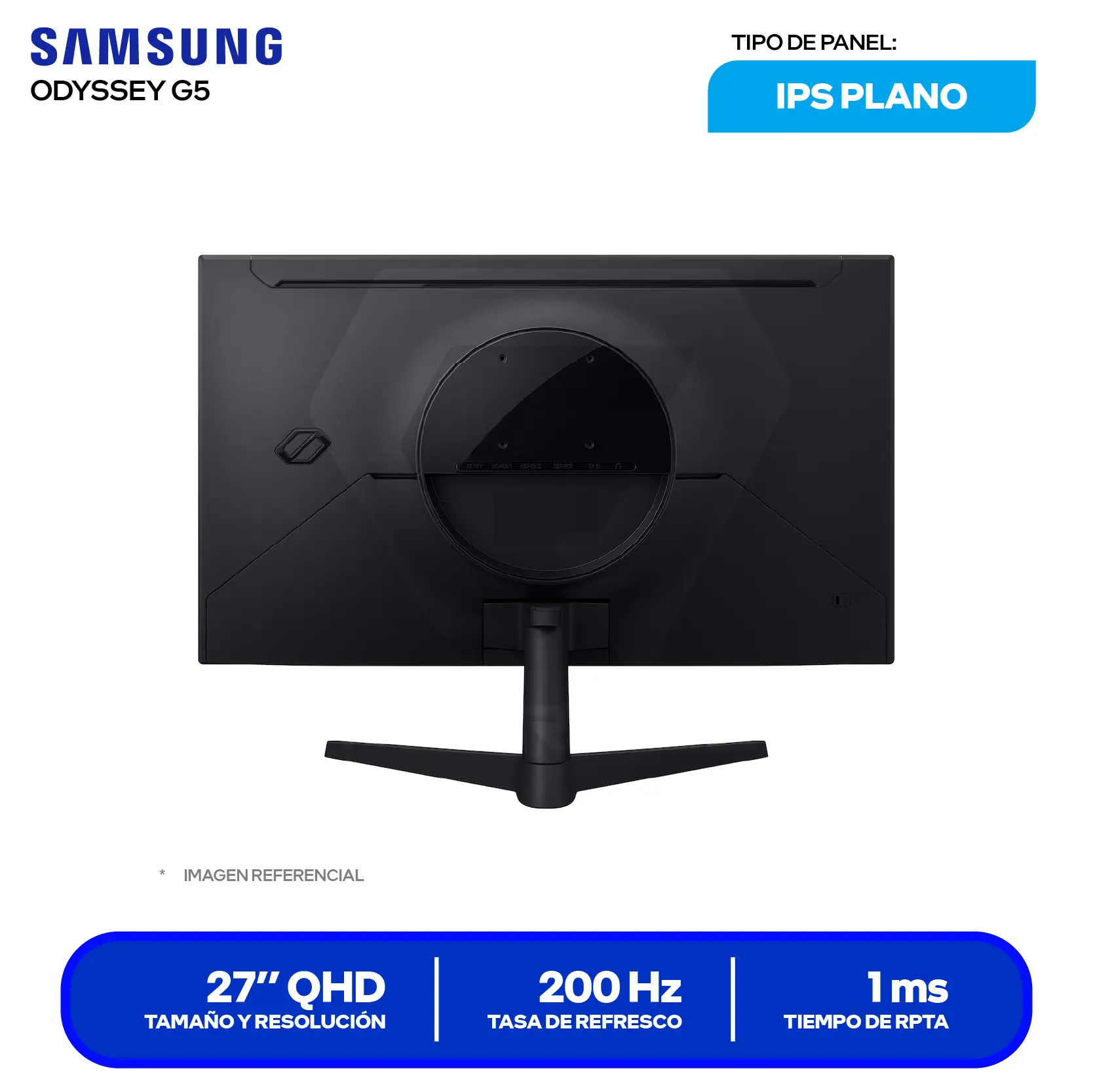 MONITOR SAMSUNG ODYSSEY G5 27" (LS27FG530ELXPE) | QHD 2560 X 1440 IPS | 200HZ | 1 MS | FREESYNC | PIVOT