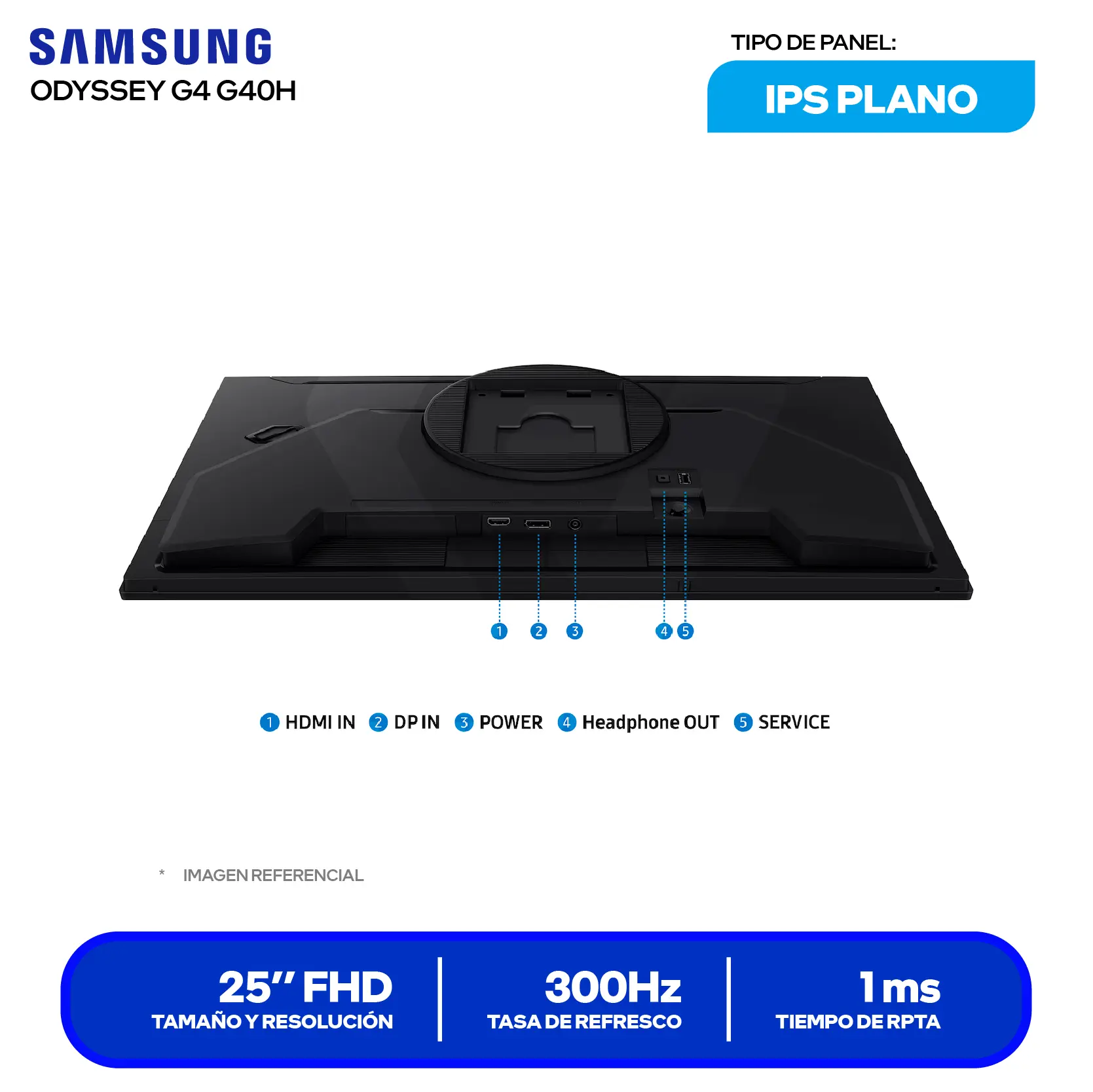 Monitor Samsung Odyssey G4 25" IPS (LS25HG400ENXZA) FHD, 300Hz, 1ms, Plano