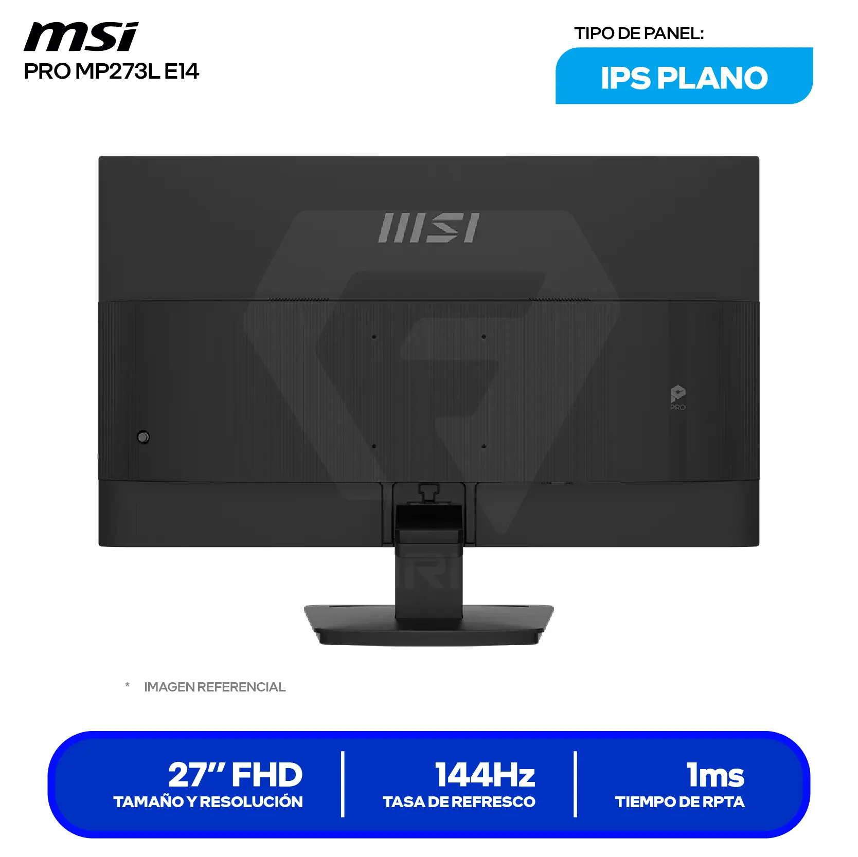 Monitor MSI Pro 27" IPS (PRO MP273L E14) FHD, 144Hz, 1ms, Plano