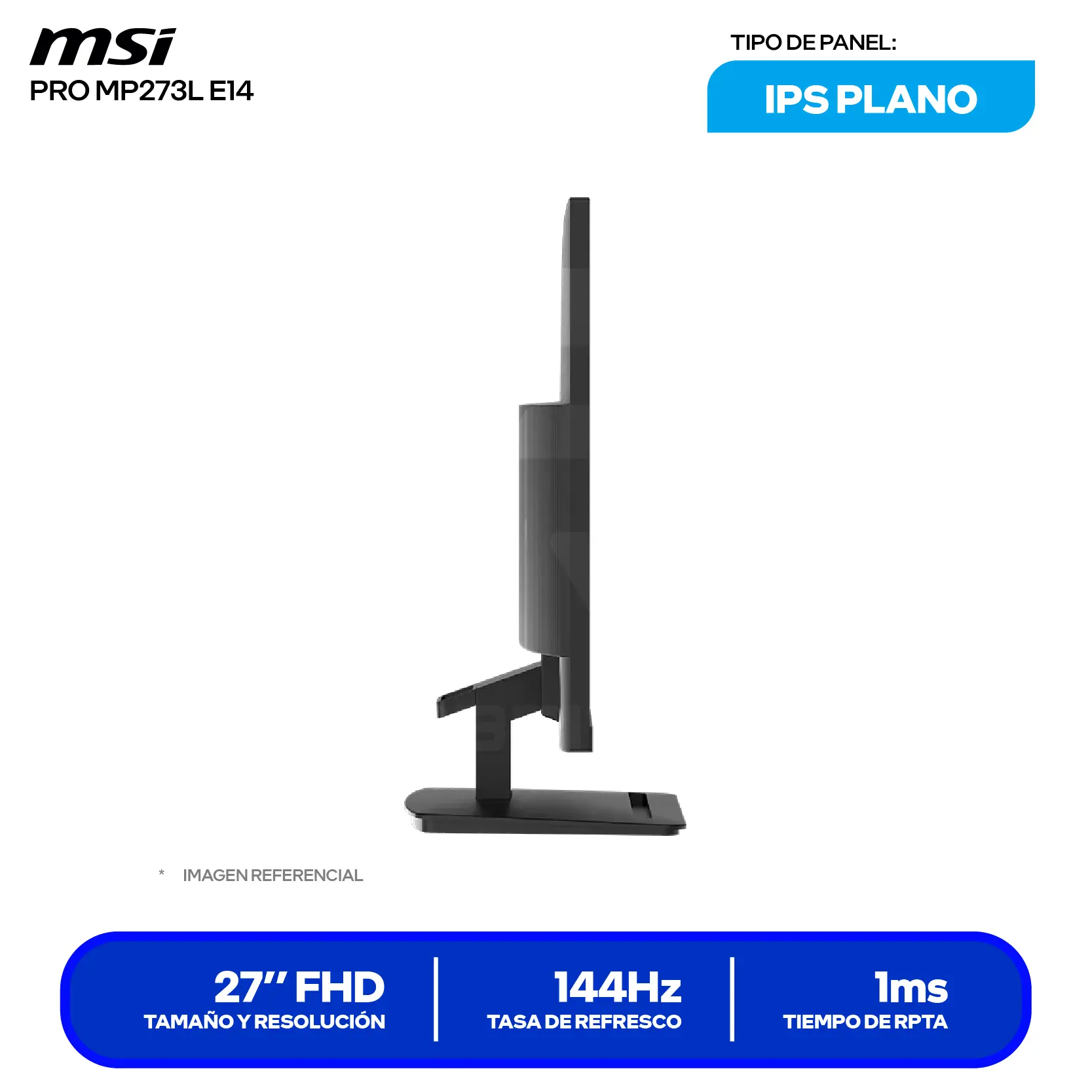 Monitor MSI Pro 27" IPS (PRO MP273L E14) FHD, 144Hz, 1ms, Plano