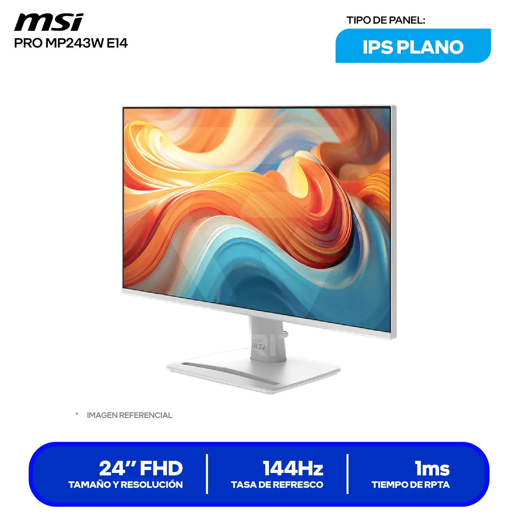 Monitor MSI Pro 23.8" IPS Blanco (PRO MP243W E14 24) FHD, 144Hz, 1ms, Plano, Altavoces Integrados