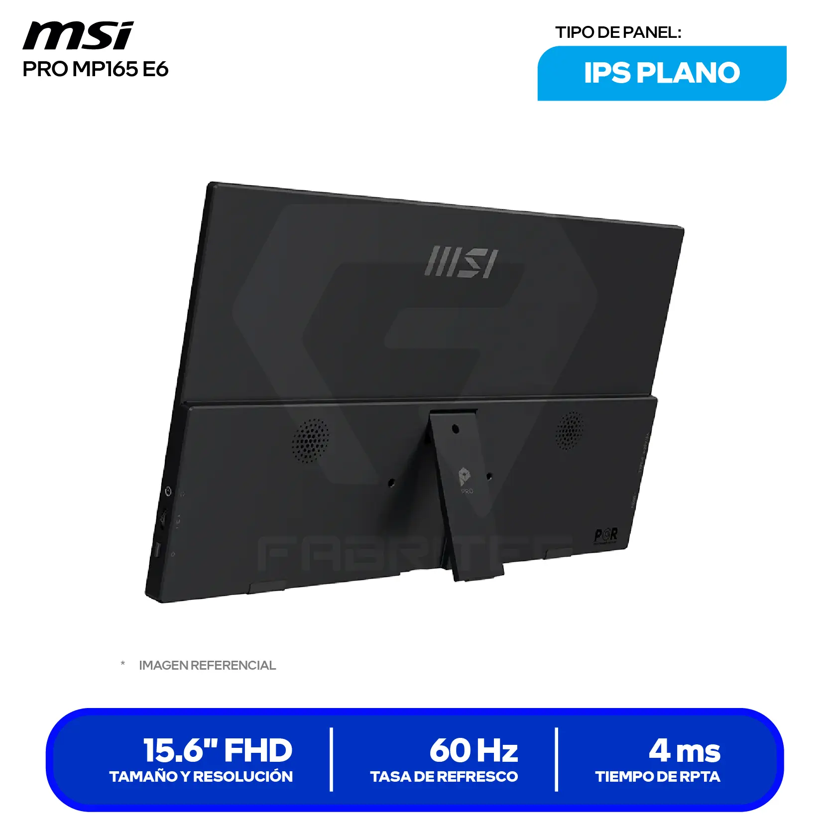 Monitor Portátil MSI Pro MP165 E6 15.6" IPS (3PE5) FHD, 60Hz, 4ms, Plano, Altavoces Integrados
