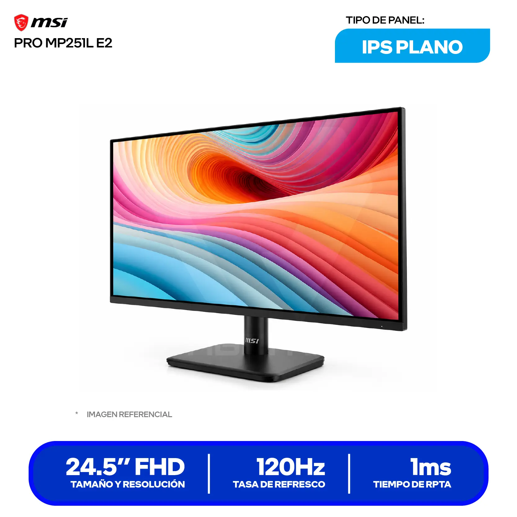 Monitor MSI Pro 24.5" IPS (3PD2) FHD, 120Hz, 1ms, Plano