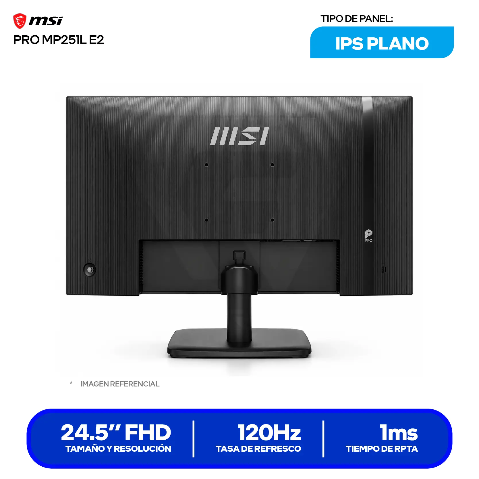 Monitor MSI Pro 24.5" IPS (3PD2) FHD, 120Hz, 1ms, Plano