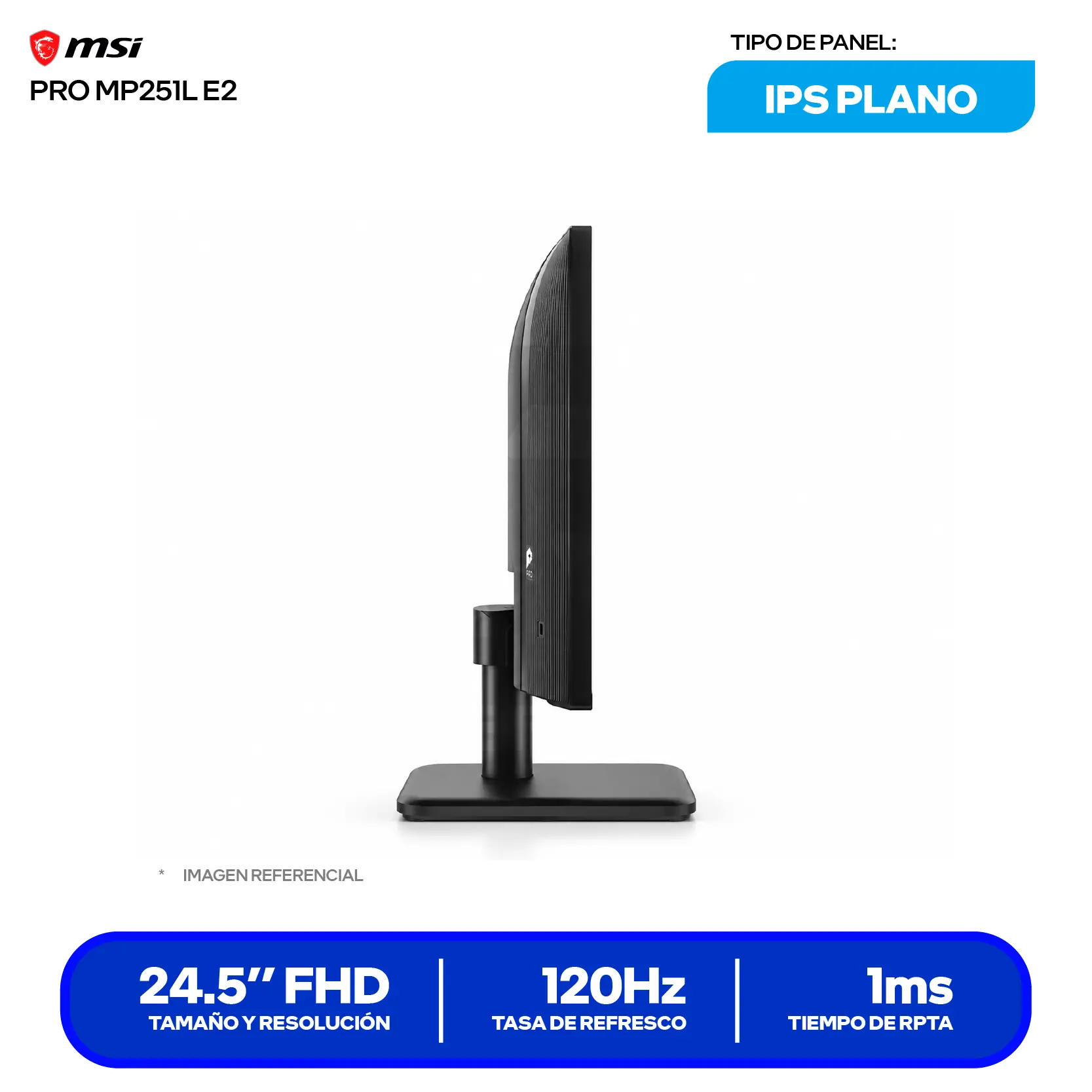 Monitor MSI Pro 24.5" IPS (3PD2) FHD, 120Hz, 1ms, Plano