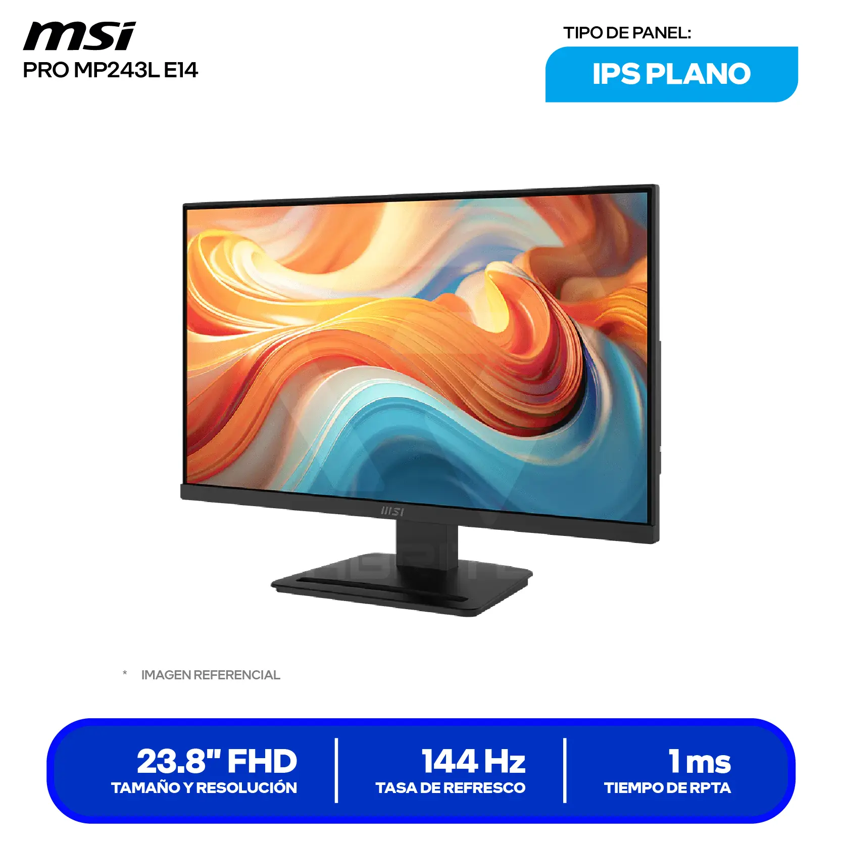 Monitor MSI Pro 23.8" IPS (3PE1) FHD, 144Hz, 1ms, Plano