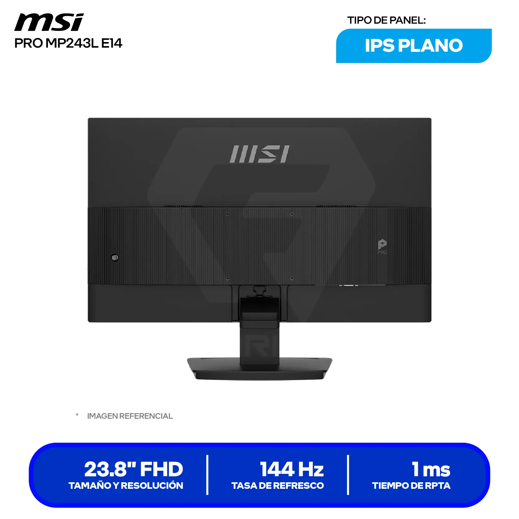 Monitor MSI Pro 23.8" IPS (3PE1) FHD, 144Hz, 1ms, Plano