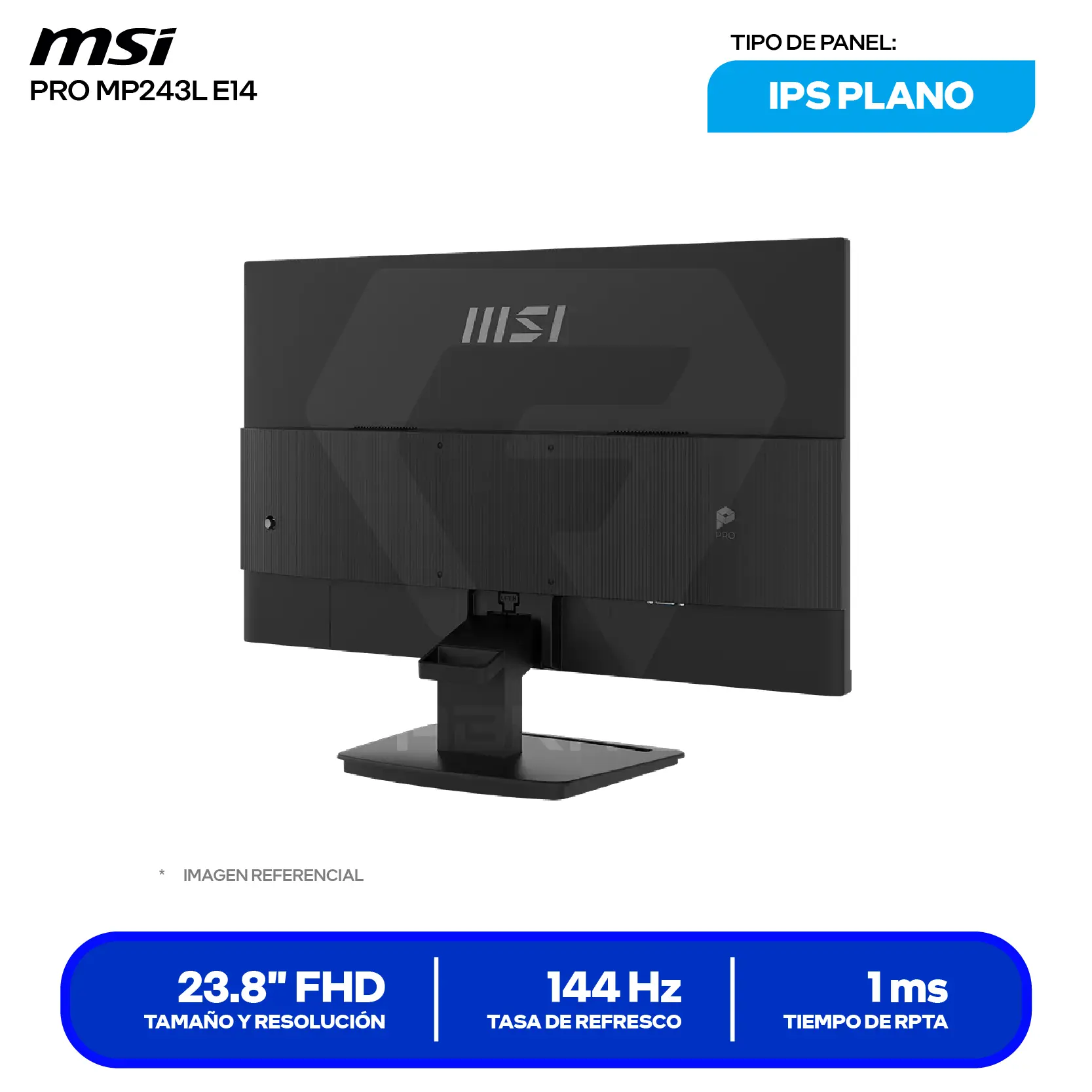 Monitor MSI Pro 23.8" IPS (3PE1) FHD, 144Hz, 1ms, Plano