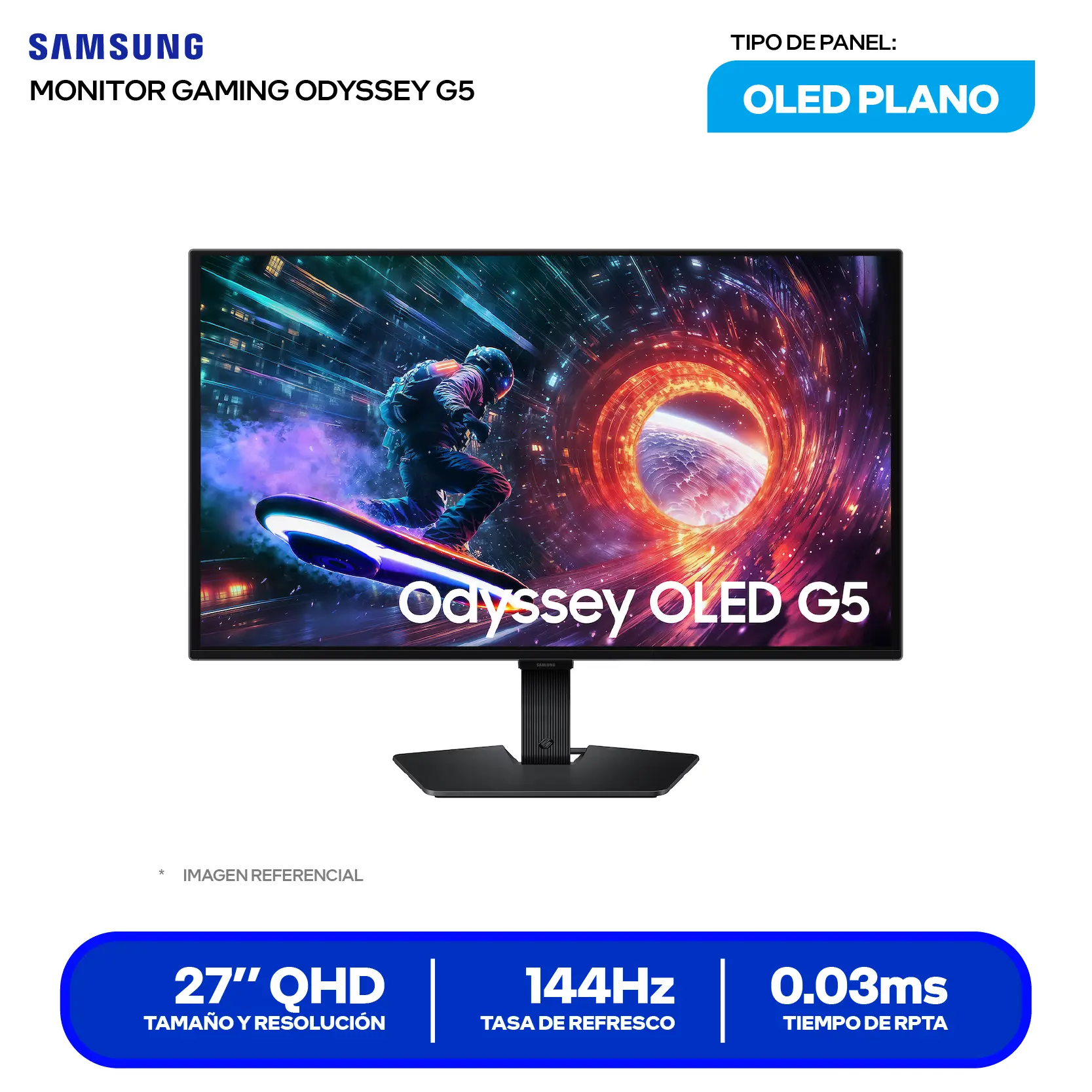 Monitor Samsung Odyssey G5 27" OLED (LS27FG500SLXPE) QHD, 180Hz, 0.03ms, Plano