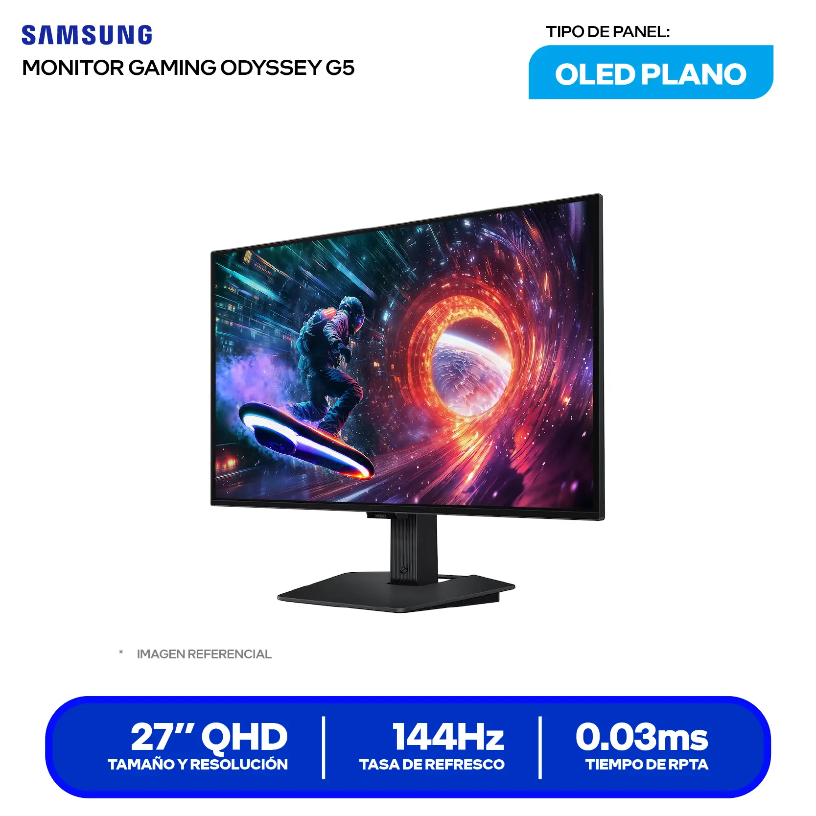 Monitor Samsung Odyssey G5 27" OLED (LS27FG500SLXPE) QHD, 180Hz, 0.03ms, Plano