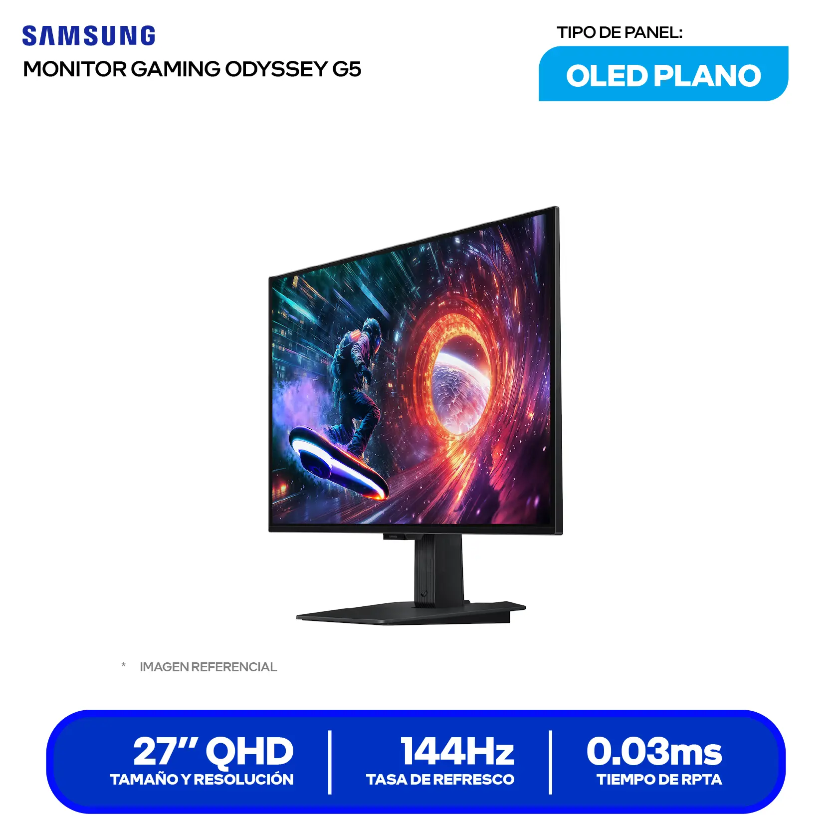 Monitor Samsung Odyssey G5 27" OLED (LS27FG500SLXPE) QHD, 180Hz, 0.03ms, Plano