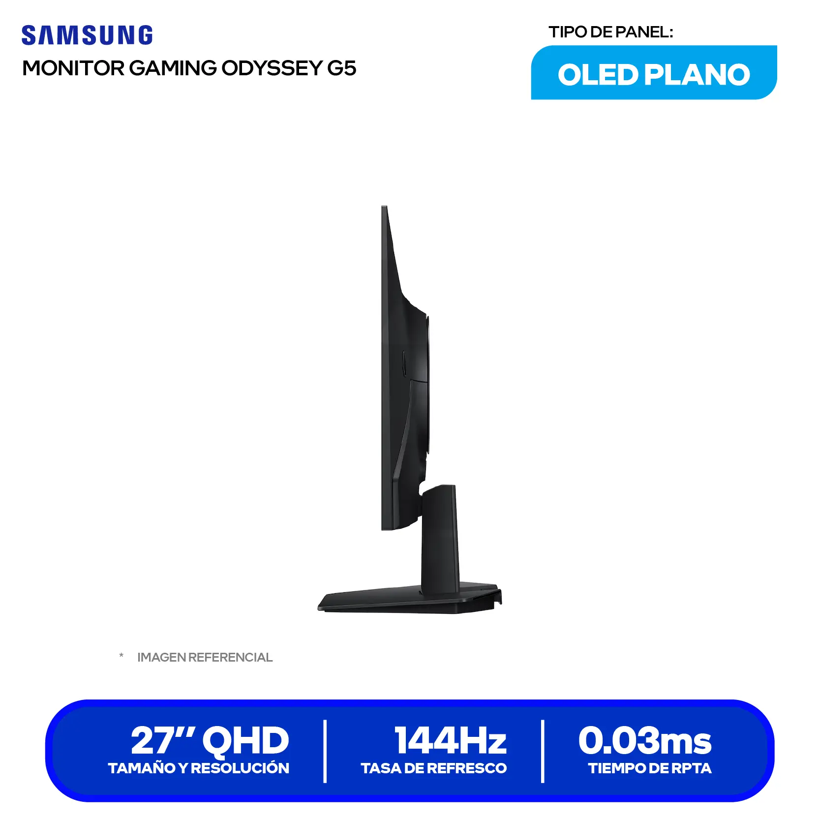 Monitor Samsung Odyssey G5 27" OLED (LS27FG500SLXPE) QHD, 180Hz, 0.03ms, Plano