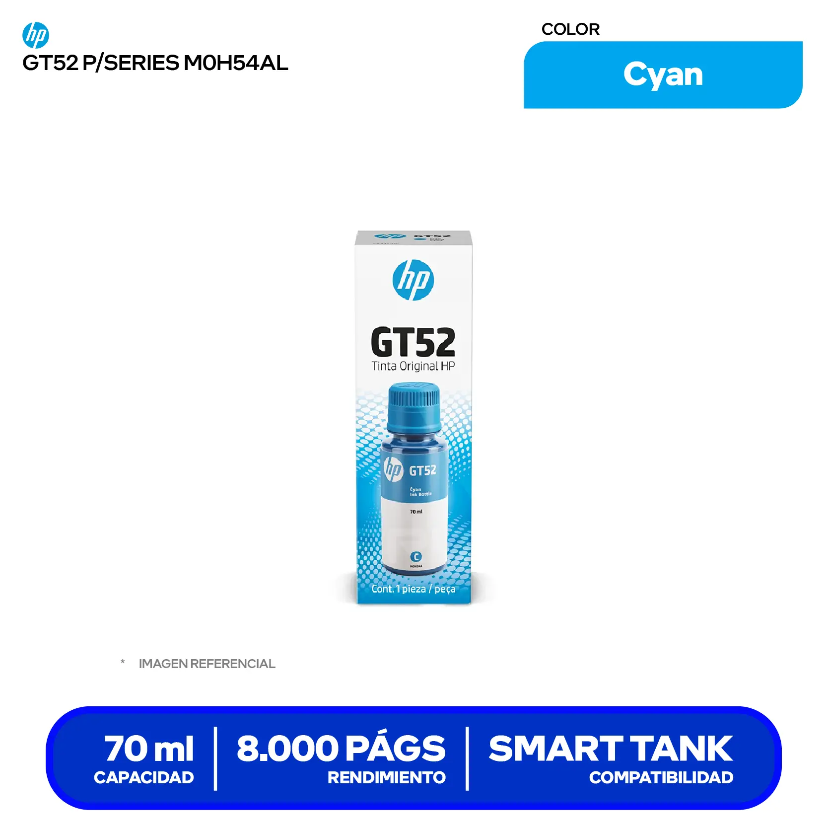 Botella de Tinta HP GT52 Cian (M0H54AL)