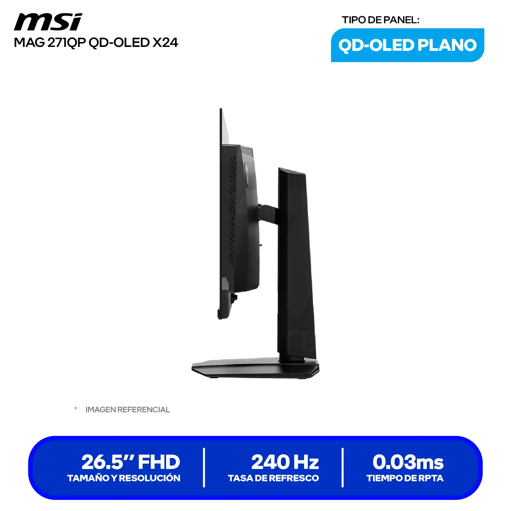 Monitor MSI MAG MP271QP QD OLED X24 27" QD-OLED MAG (3CD8) WQHD, 240Hz, 0.03ms, Plano
