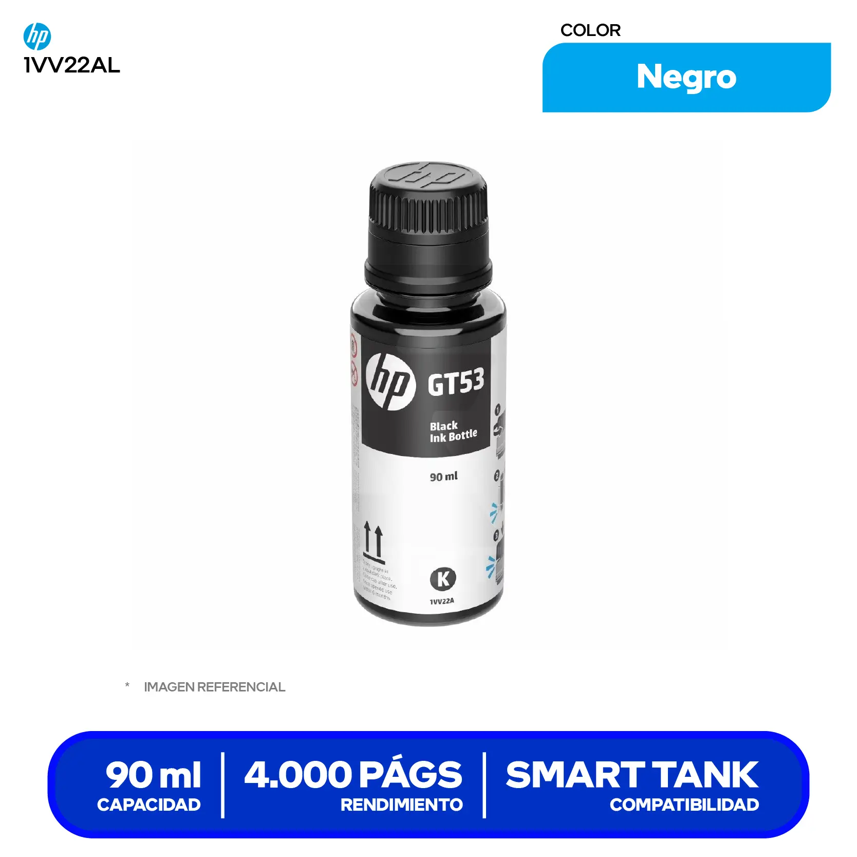 Botella de Tinta HP GT53 Negro (1VV22AL)