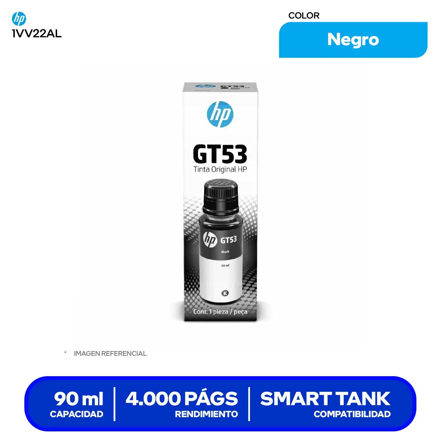 Botella de Tinta HP GT53 Negro (1VV22AL)