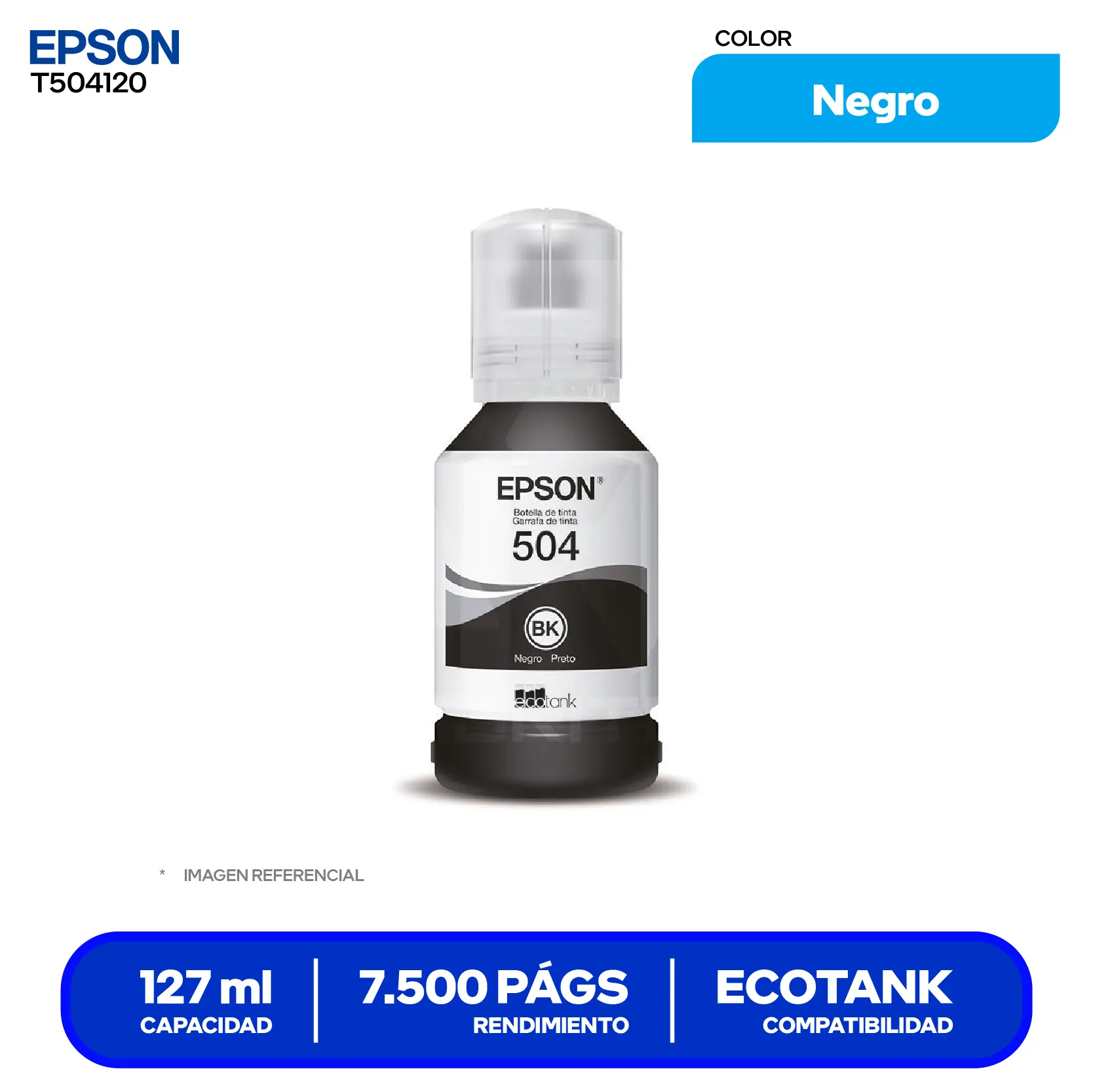 Botella de Tinta Epson T504 Negro (T504120)