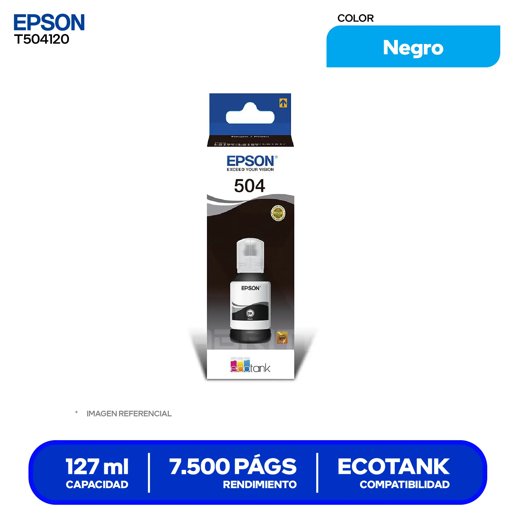 Botella de Tinta Epson T504 Negro (T504120)
