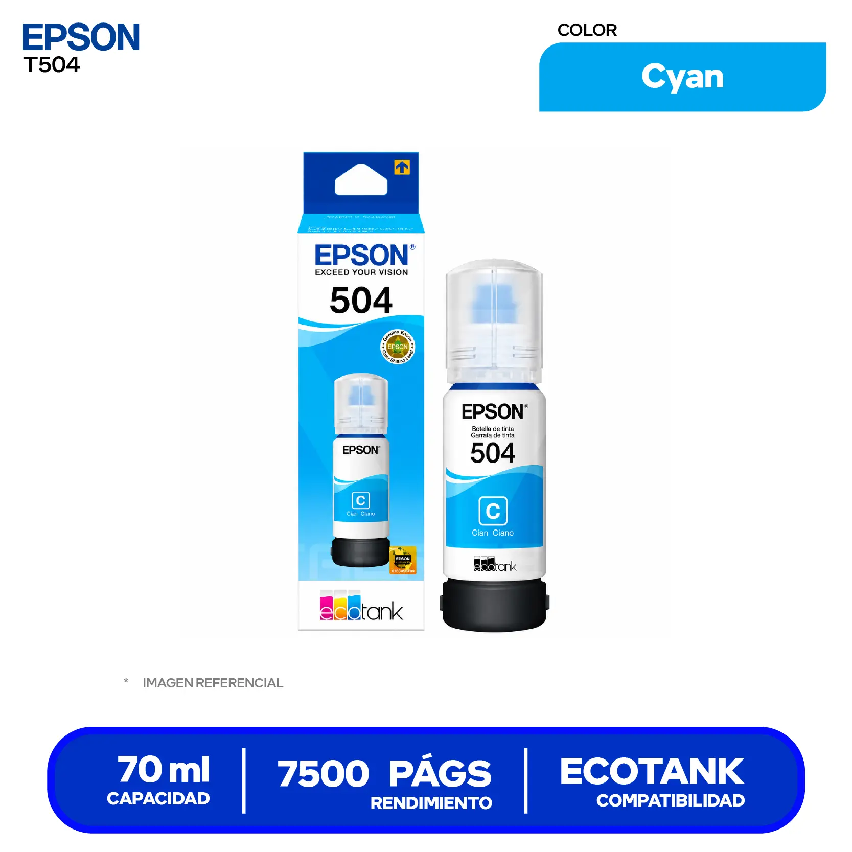 Botella de Tinta Epson T504 Cyan (T504220-AL)