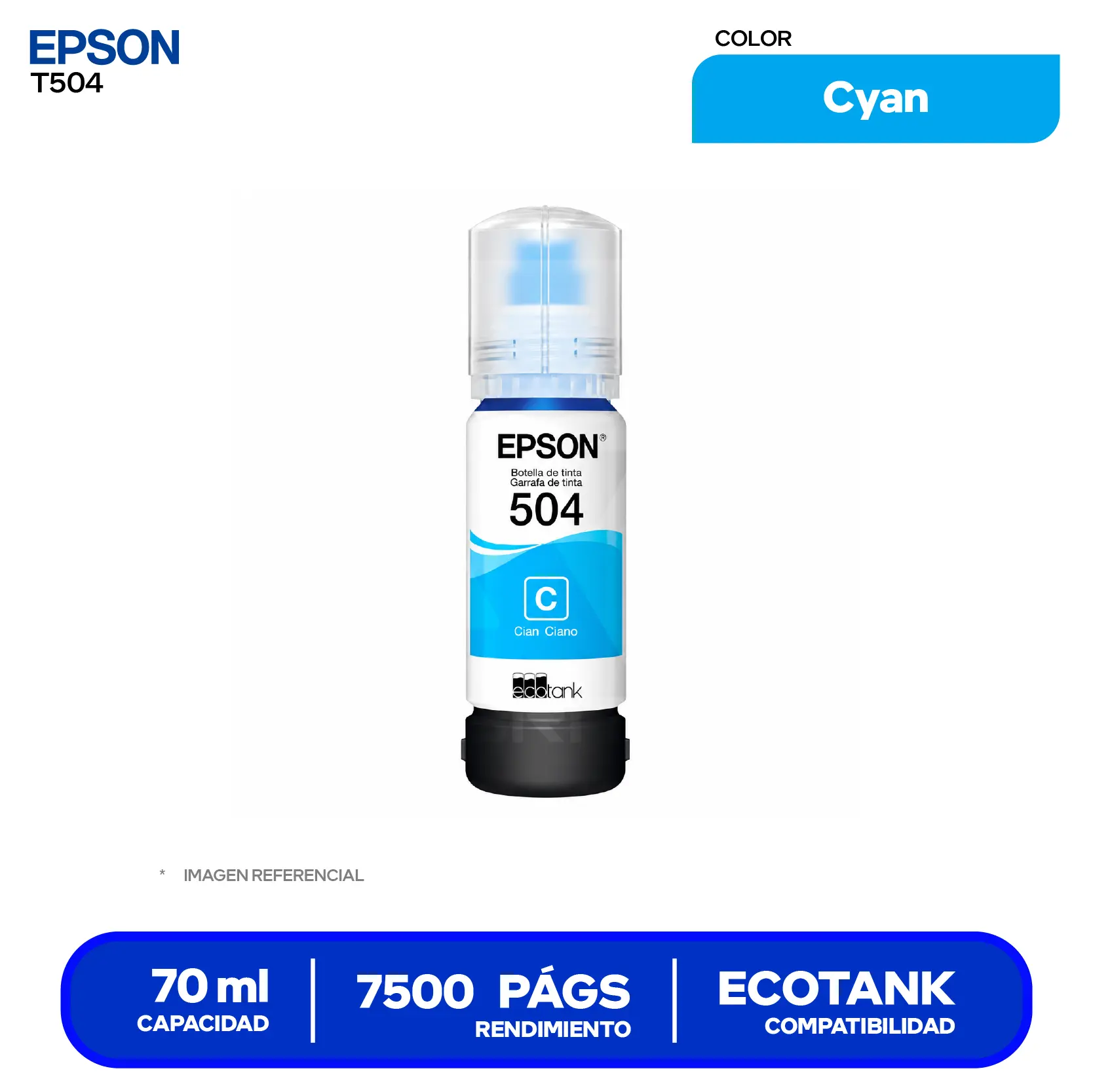 Botella de Tinta Epson T504 Cyan (T504220-AL)