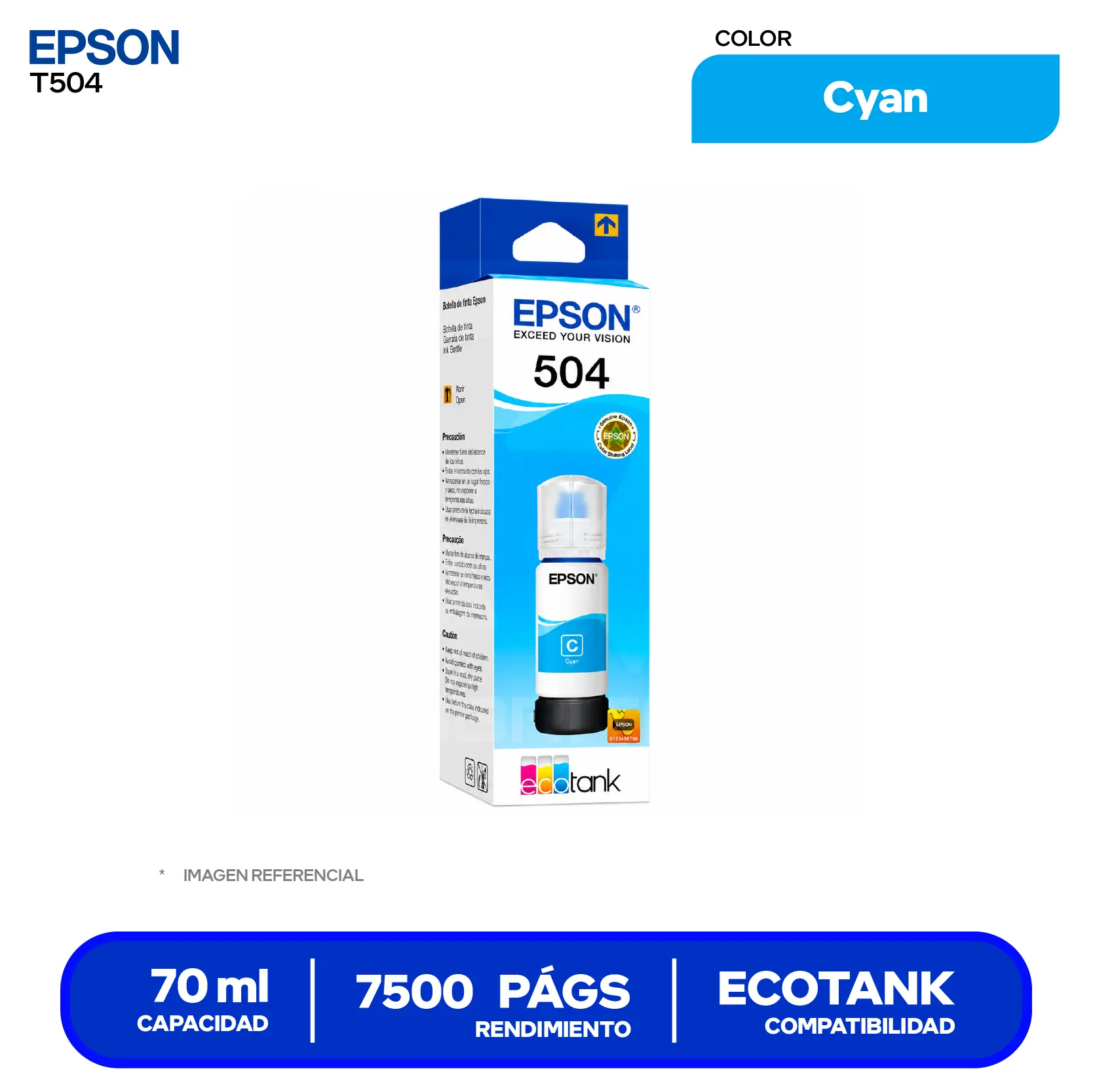 Botella de Tinta Epson T504 Cyan (T504220-AL)