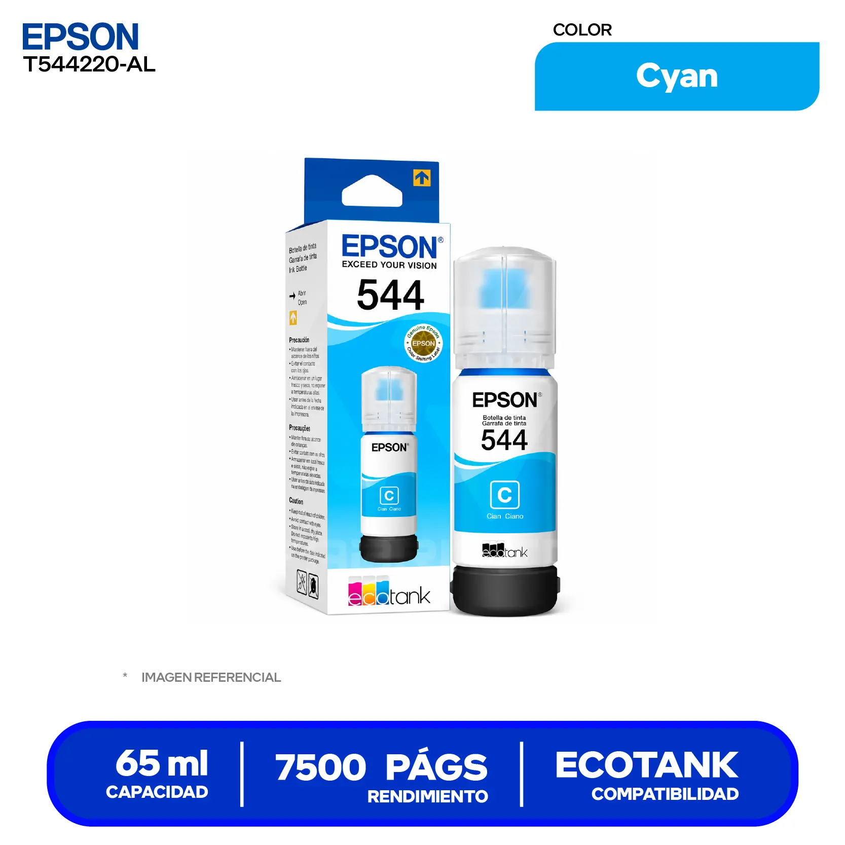 Botella de Tinta Epson T544 Cyan (T544220-AL)