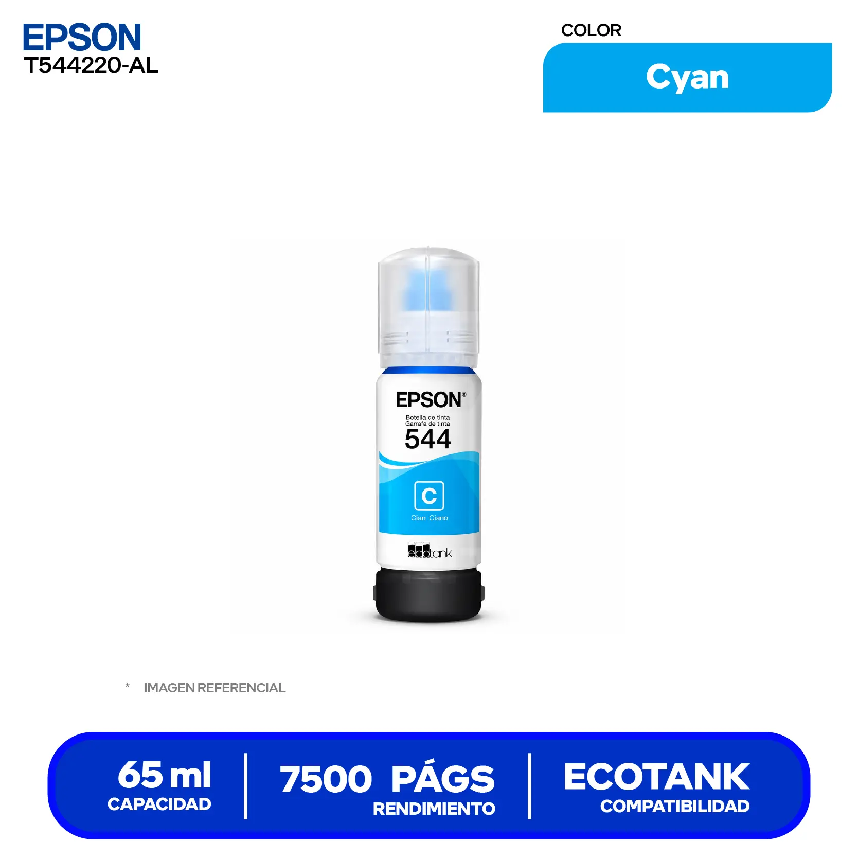 Botella de Tinta Epson T544 Cyan (T544220-AL)