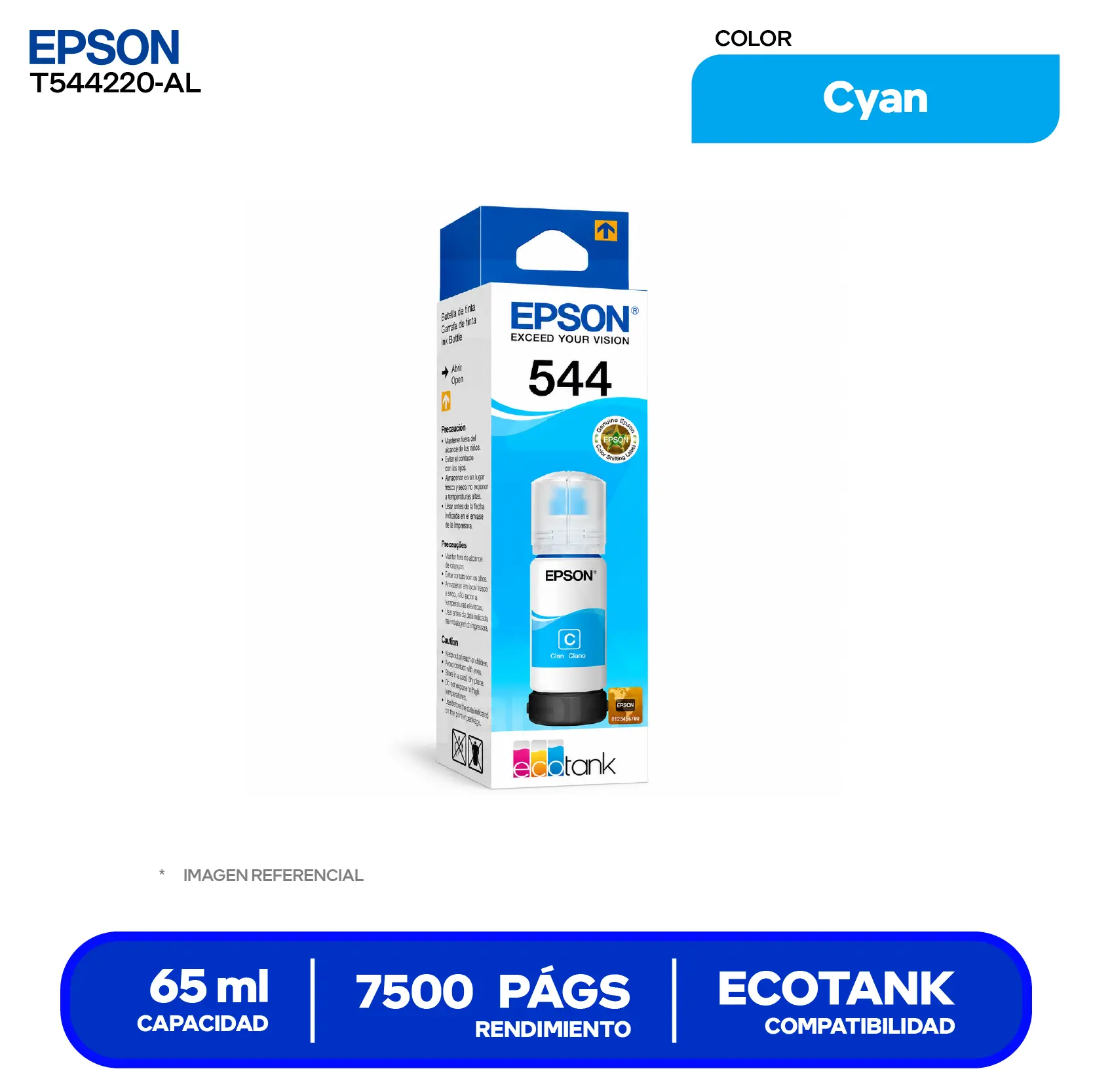 Botella de Tinta Epson T544 Cyan (T544220-AL)
