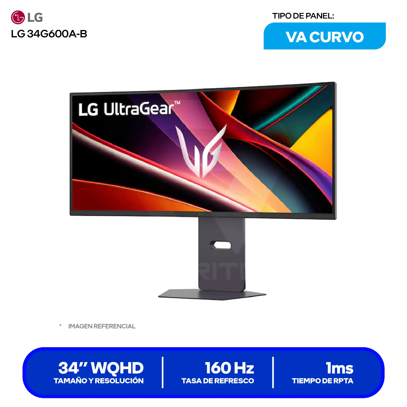 Monitor LG UltraGear 34" VA Curvo (34G600A-B) WQHD, 160Hz, 1ms MBR, Altavoces Integrados