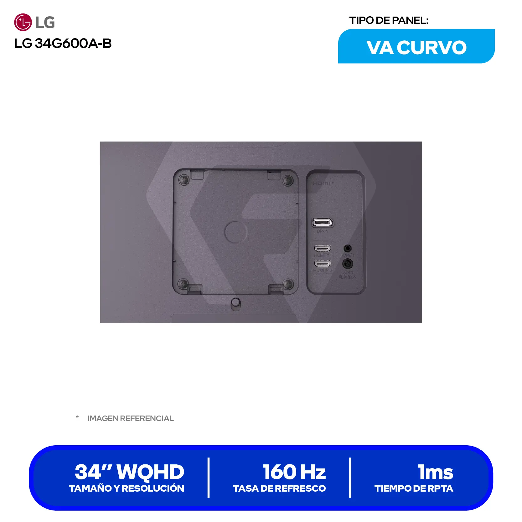 Monitor LG UltraGear 34" VA Curvo (34G600A-B) WQHD, 160Hz, 1ms MBR, Altavoces Integrados
