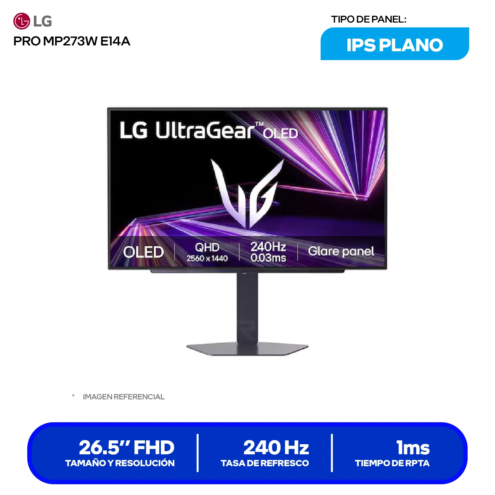 Monitor LG UltraGear 27" OLED QHD (27GX704A-B) QHD, 240Hz, 0.03ms, Plano