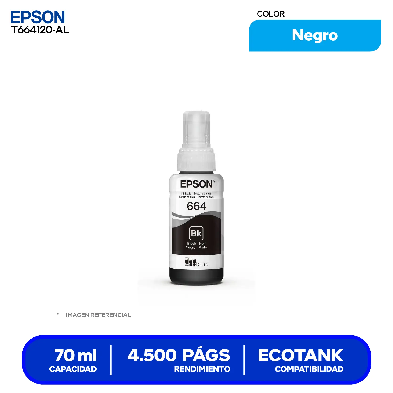 Botella de Tinta Epson T664 Negro (T664120-AL)