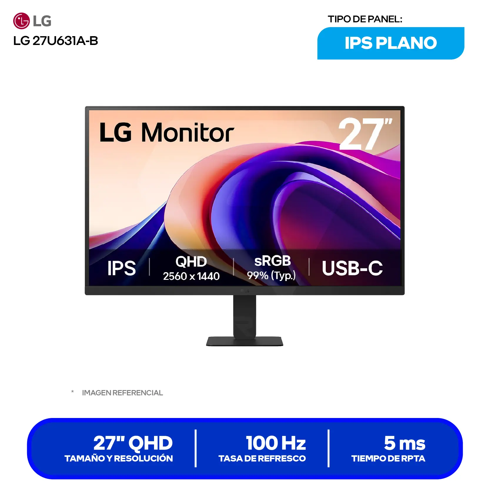 Monitor LG 27" IPS (27U631A-B) QHD, 100Hz, 5ms, Plano