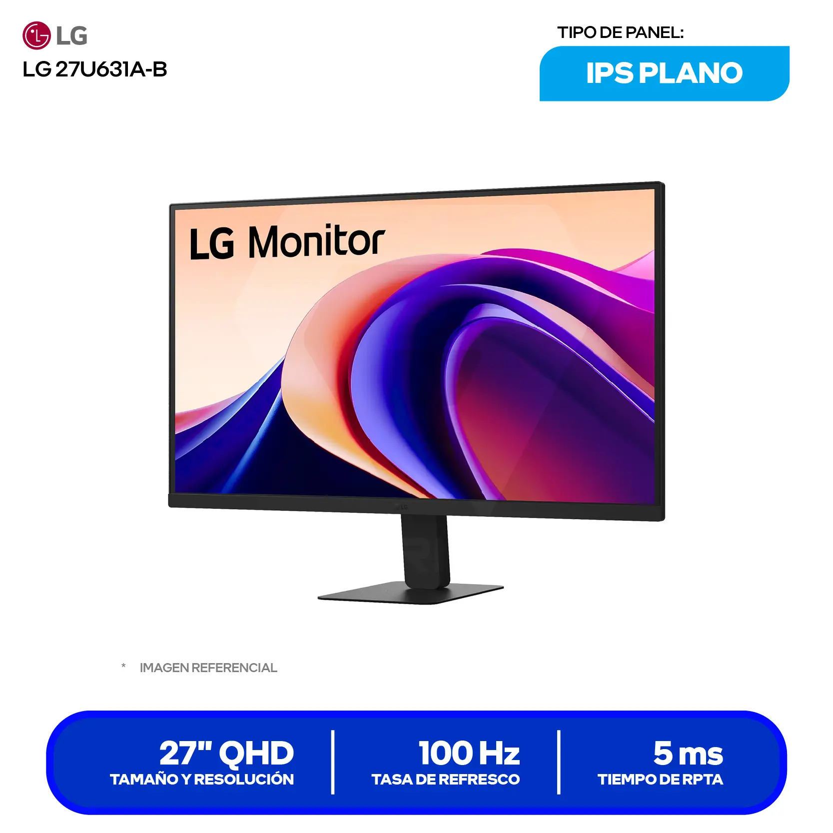 Monitor LG 27" IPS (27U631A-B) QHD, 100Hz, 5ms, Plano