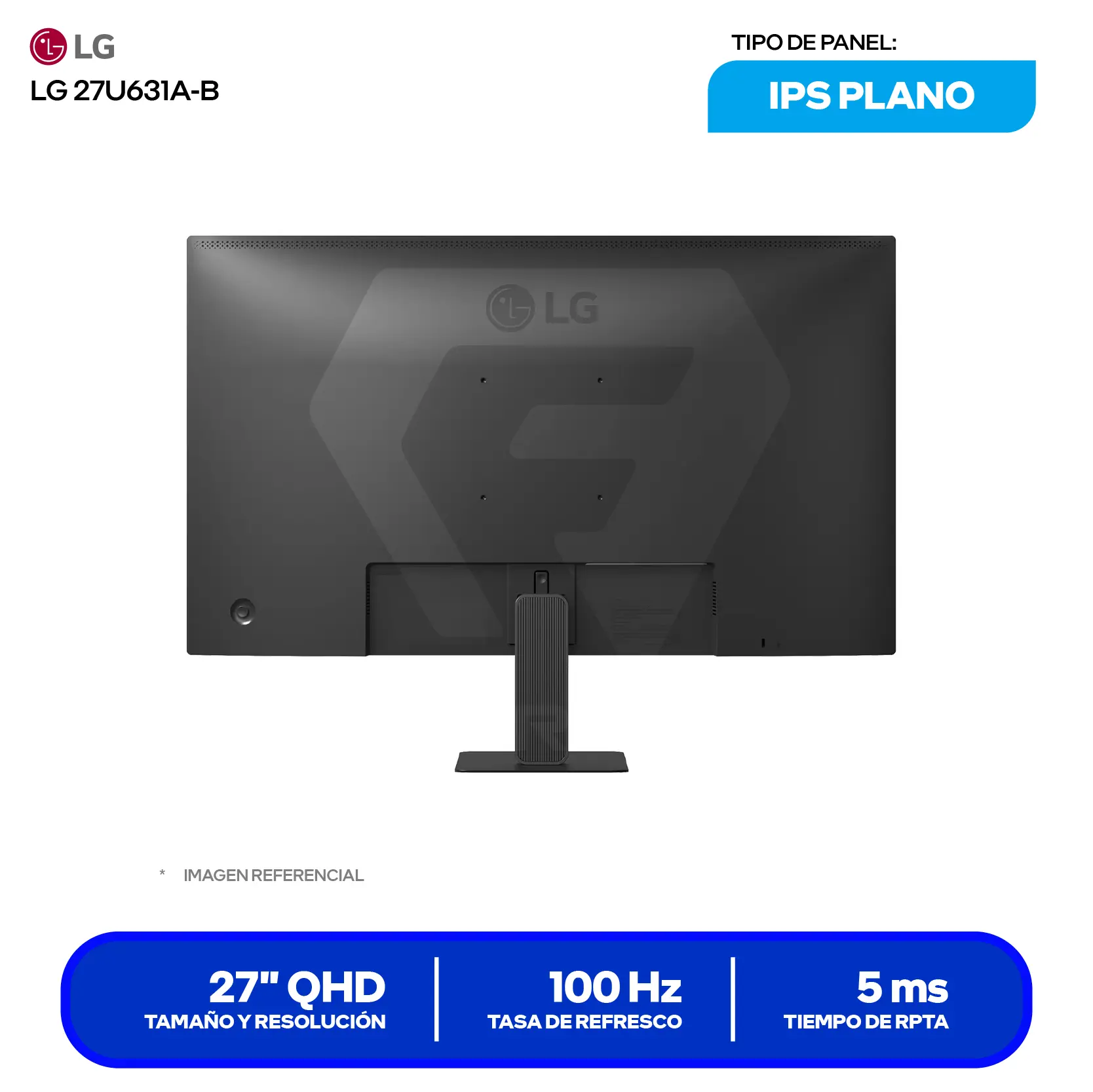 Monitor LG 27" IPS (27U631A-B) QHD, 100Hz, 5ms, Plano