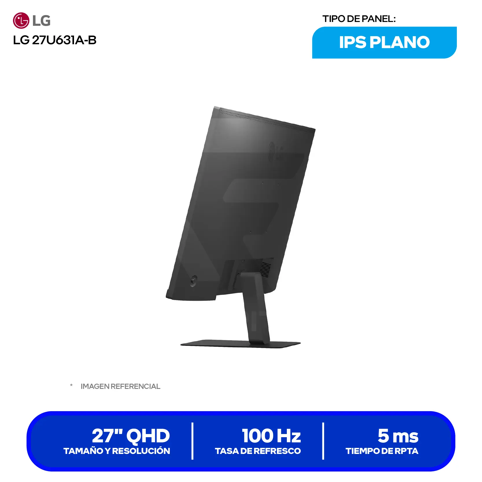 Monitor LG 27" IPS (27U631A-B) QHD, 100Hz, 5ms, Plano