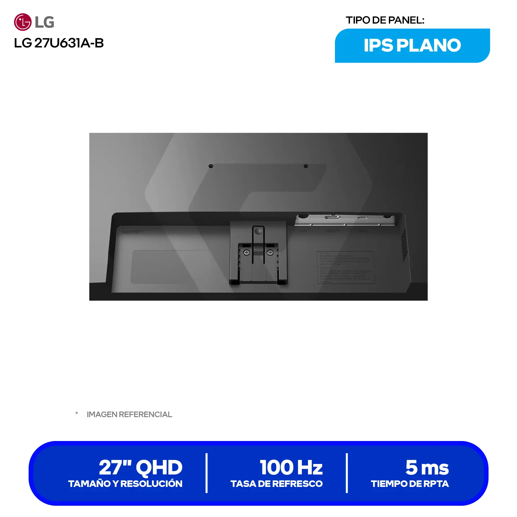 Monitor LG 27" IPS (27U631A-B) QHD, 100Hz, 5ms, Plano