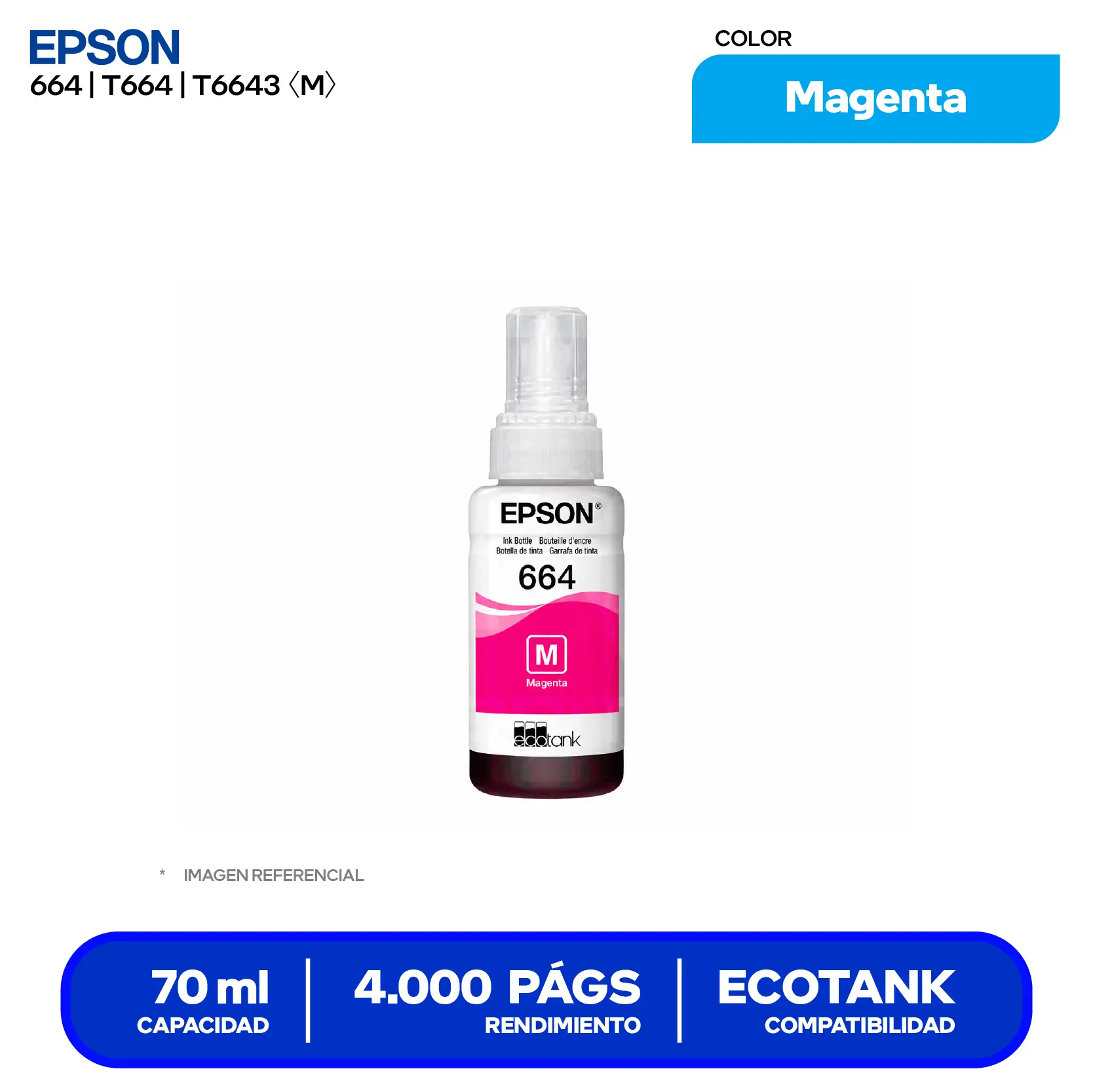 Botella de Tinta Epson T664 Magenta (T664320-AL)