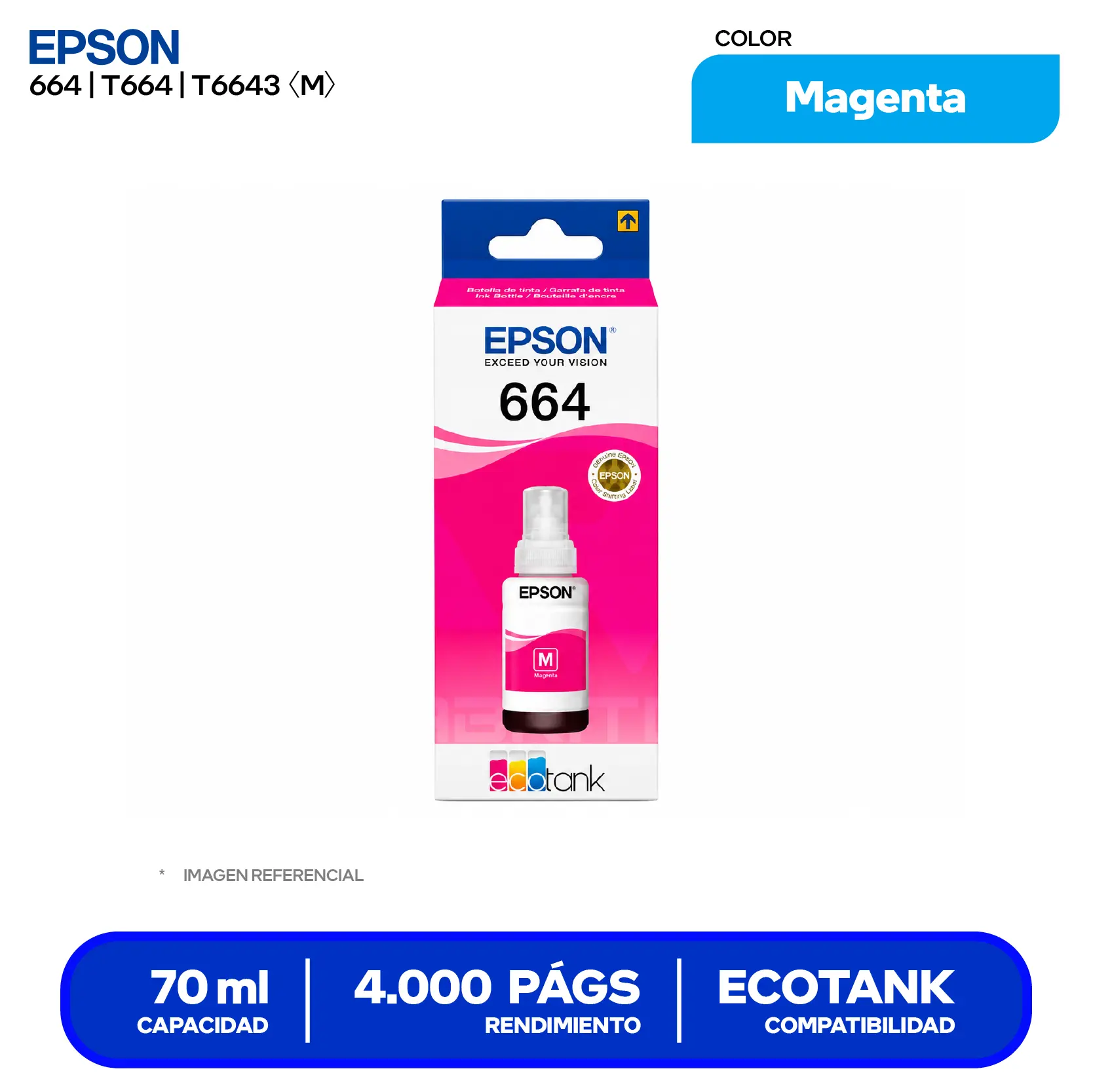 Botella de Tinta Epson T664 Magenta (T664320-AL)