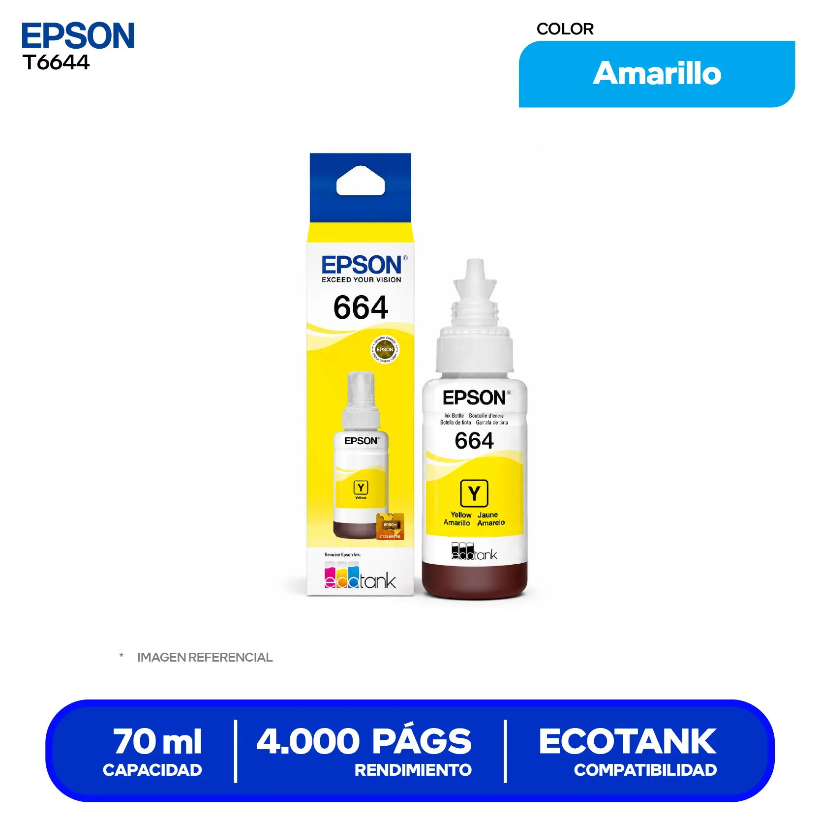Botella de Tinta Epson T664 Amarillo (T664420-AL)