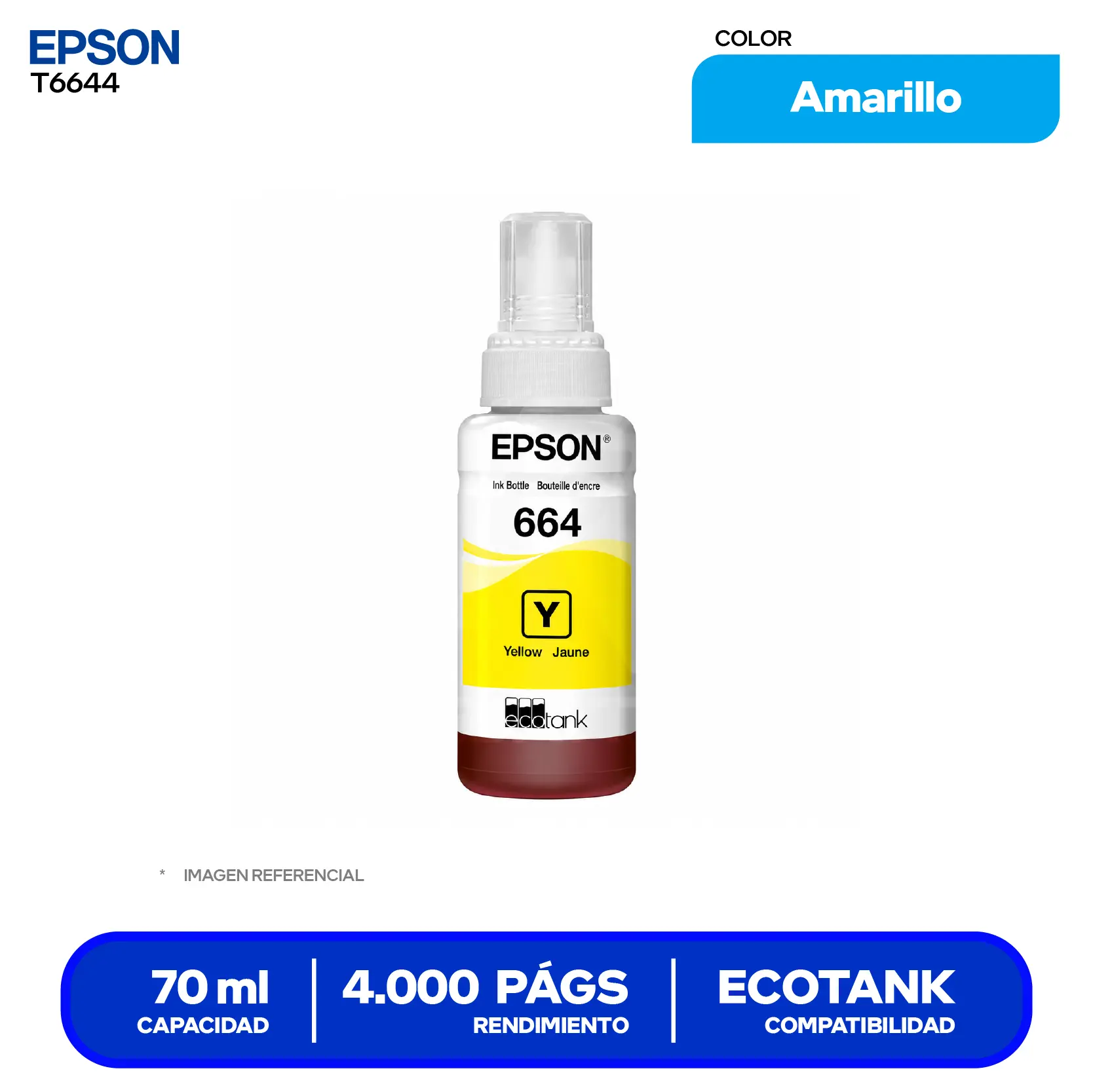 Botella de Tinta Epson T664 Amarillo (T664420-AL)