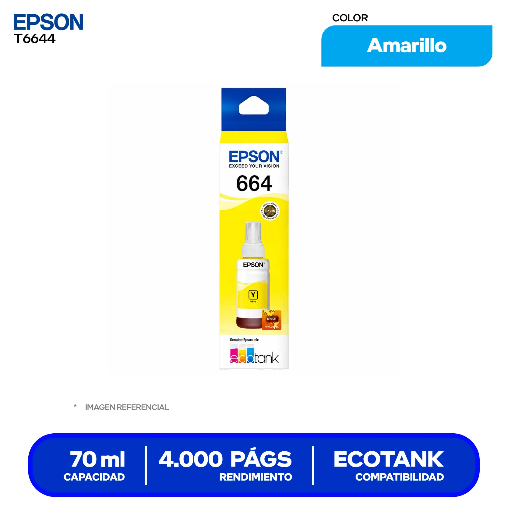 Botella de Tinta Epson T664 Amarillo (T664420-AL)