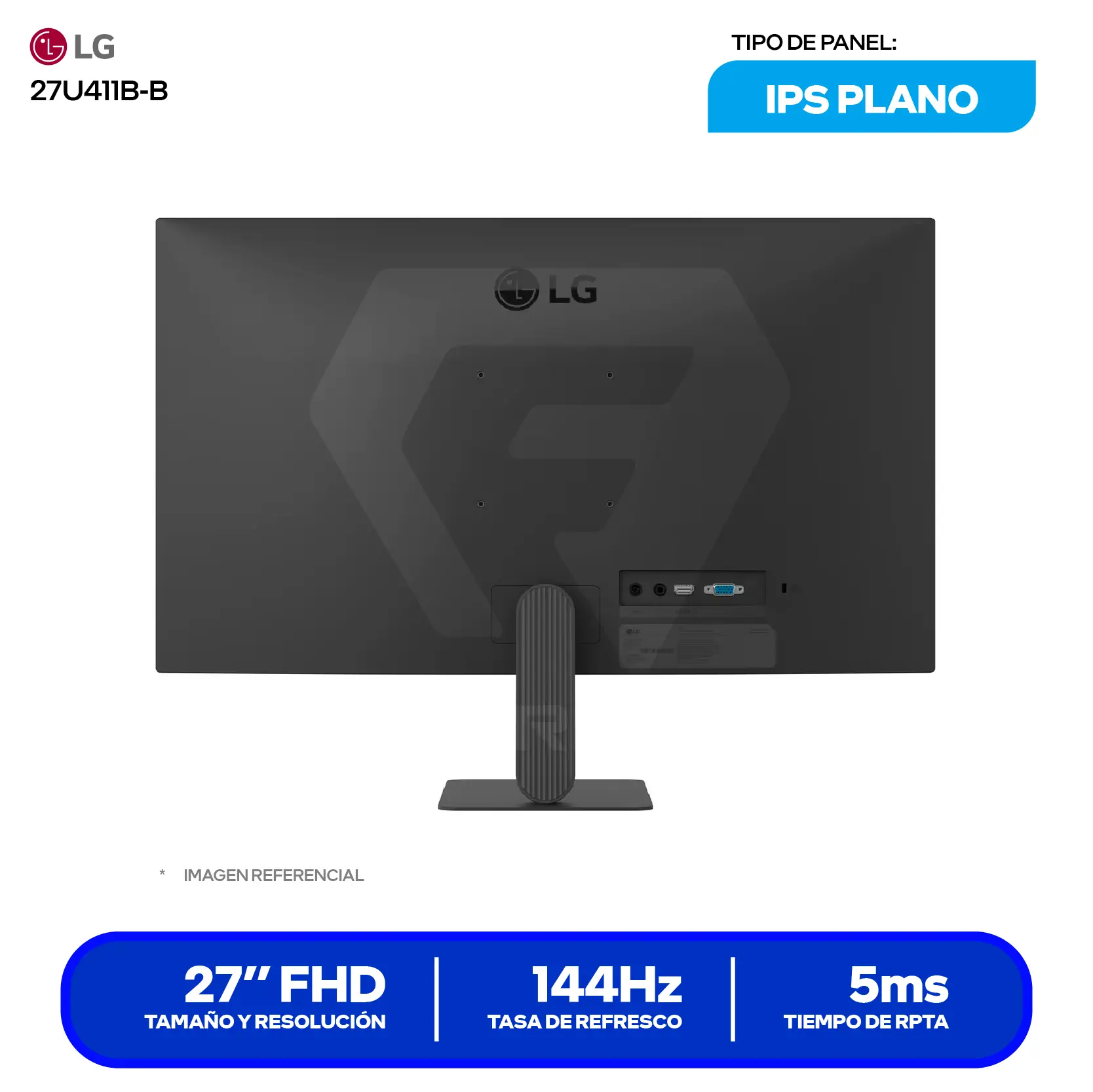Monitor LG U4 27" IPS (27U411B-B) FHD, 144Hz, 1ms, Plano