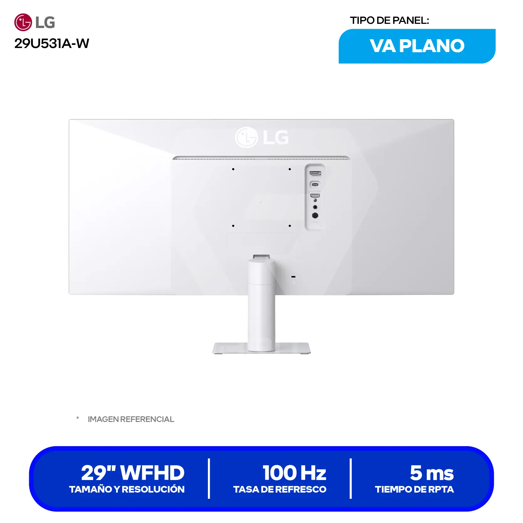 Monitor LG UltraWide 29” IPS (29U531A-W) WFHD, 100Hz, 5ms, Plano, Altavoces Integrados