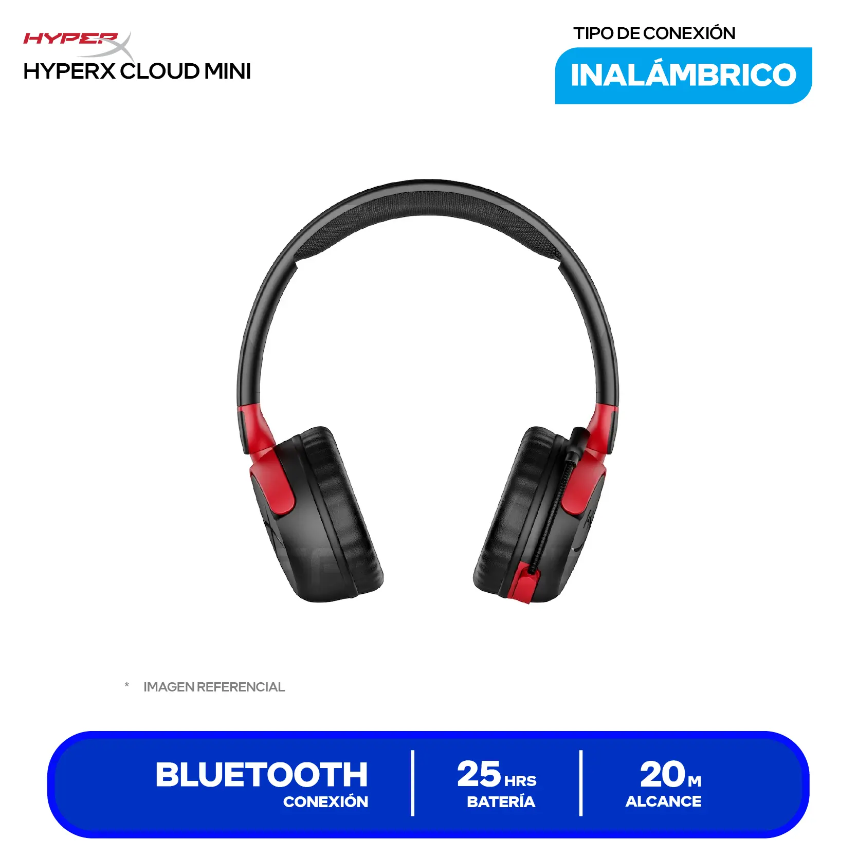 Audífono HyperX Cloud Mini Negro (7G8F1AA), Inalámbrico Bluetooth, Micrófono Integrado