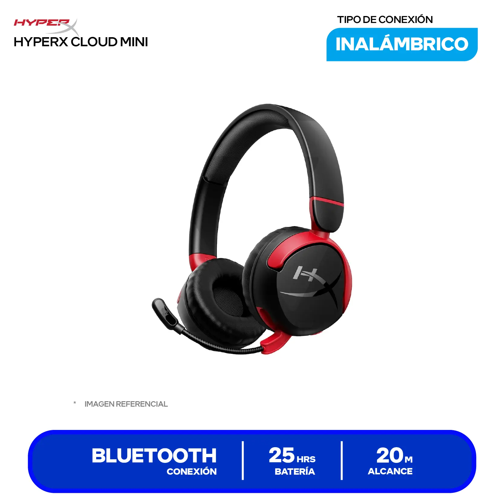 Audífono HyperX Cloud Mini Negro (7G8F1AA), Inalámbrico Bluetooth, Micrófono Integrado