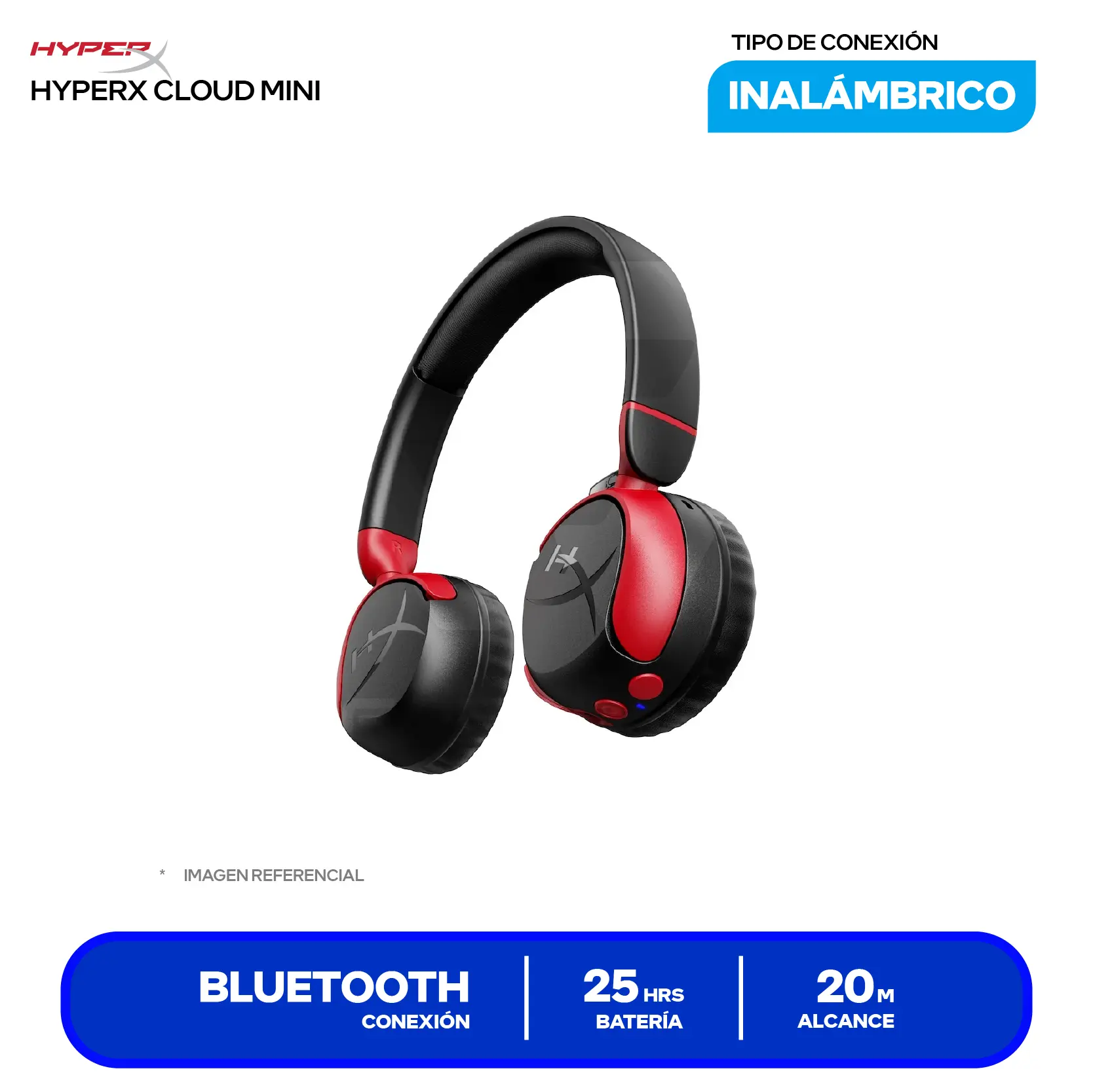 Audífono HyperX Cloud Mini Negro (7G8F1AA), Inalámbrico Bluetooth, Micrófono Integrado