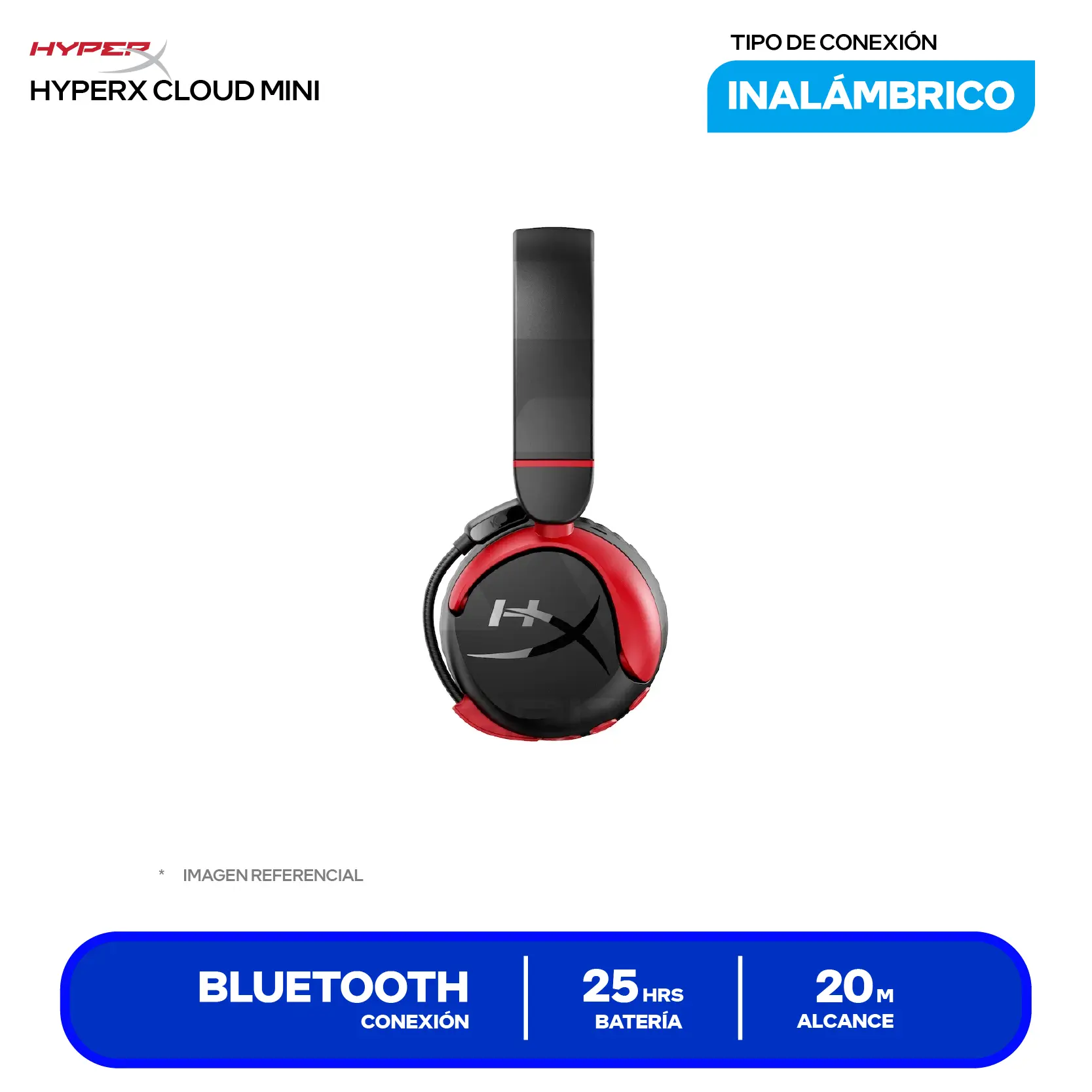 Audífono HyperX Cloud Mini Negro (7G8F1AA), Inalámbrico Bluetooth, Micrófono Integrado