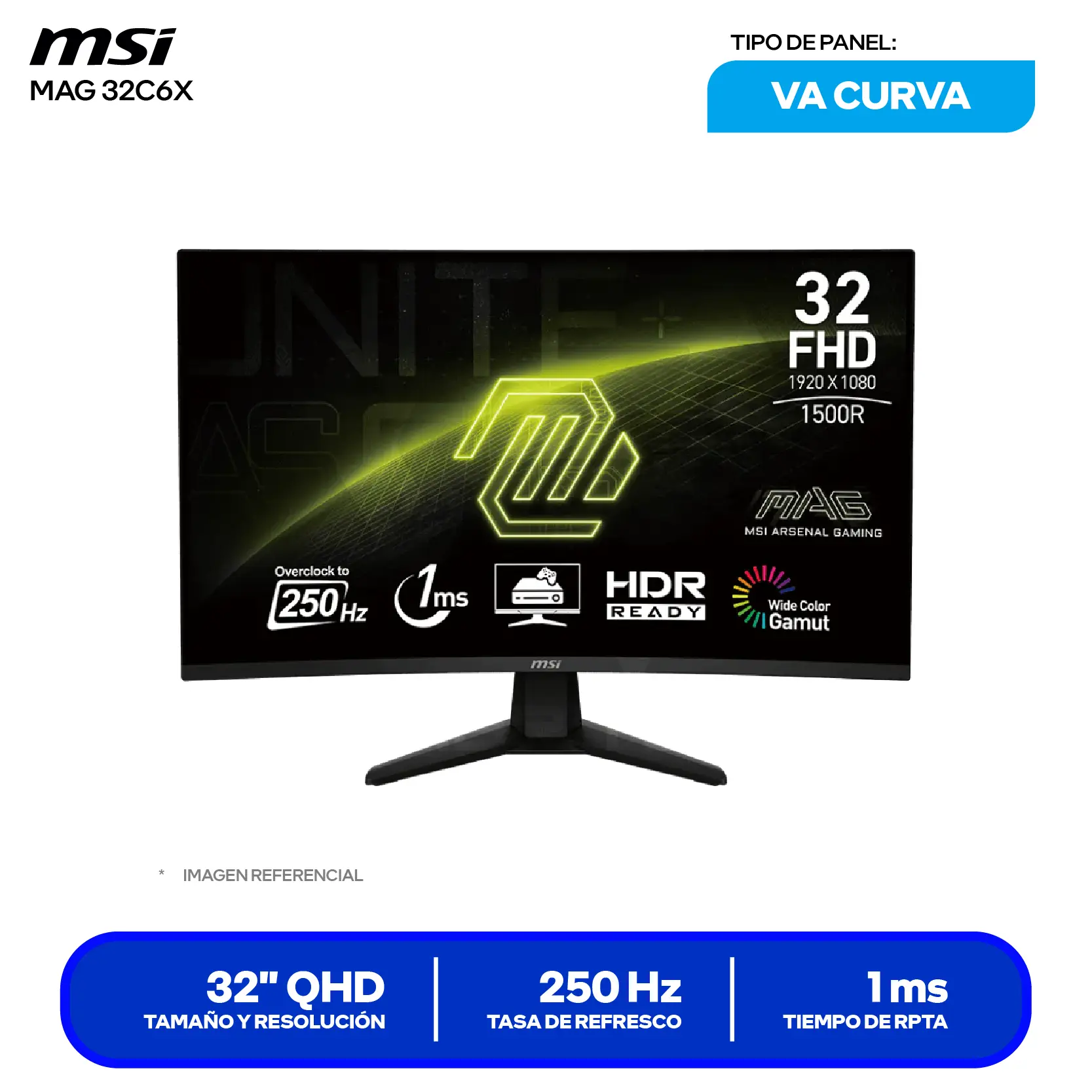 MSI MAG 32C6X 32'' VA (3DD4) FHD, 250Hz, 1ms, Curvo